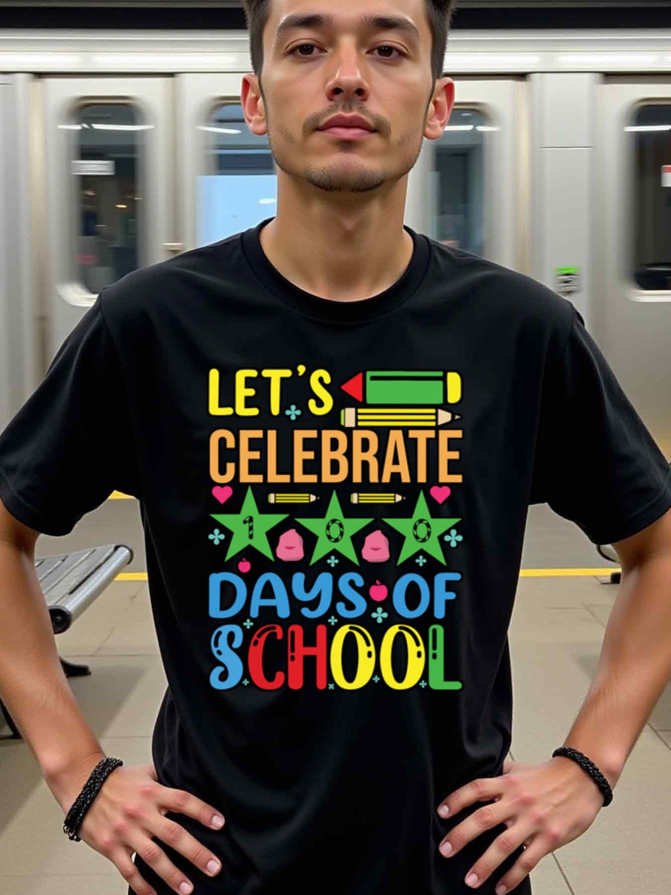 natee local warehouse clearance 100 Days of School Celebration T-shirt, 男t, 男t