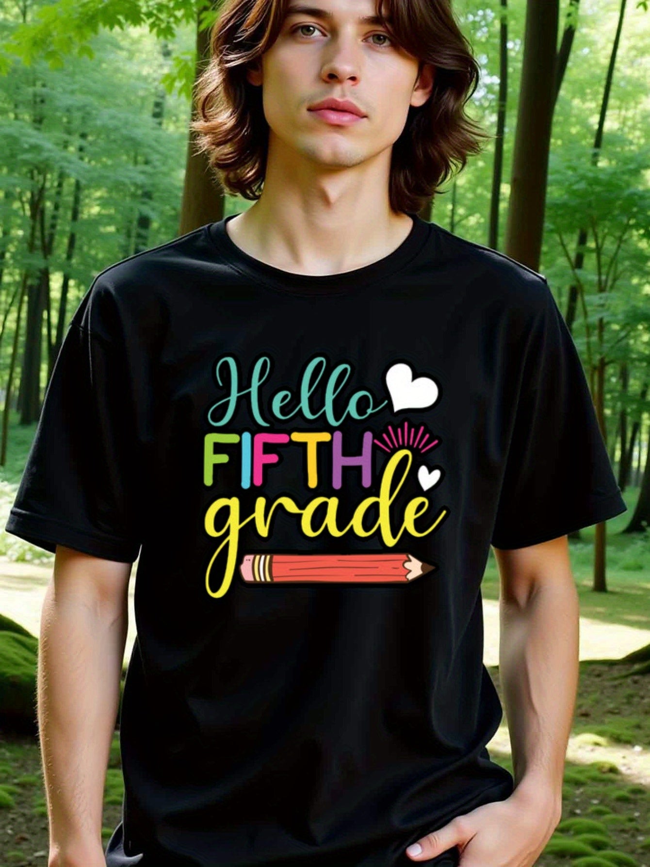 natee local warehouse clearance Back-to-school Hello Fifth Grade Shirt for Teachers & Students, man's T-Shirt,100% Cotton Fabric,Crew Neck,Short Sleeve,Regular Fit,All-Season Casual Wear,180gsm-Ideal for Valentines Christian festival Thanksgiving Day, 男t