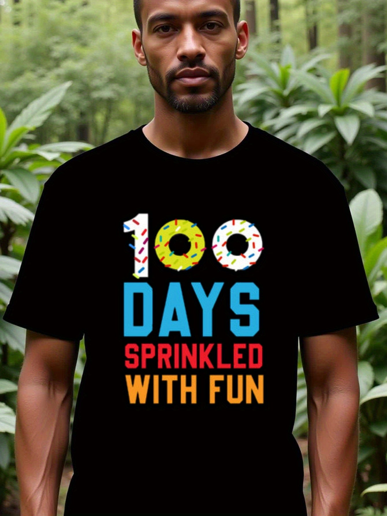 natee local warehouse clearance 100 Days Sprinkled with Fun - Donut Themed T-shirt, 100% Cotton Fabric,Crew Neck,Regular Fit,Weekend Casual Wear,180gsm Family Friends Christian festival Thanksgiving Day, 男t