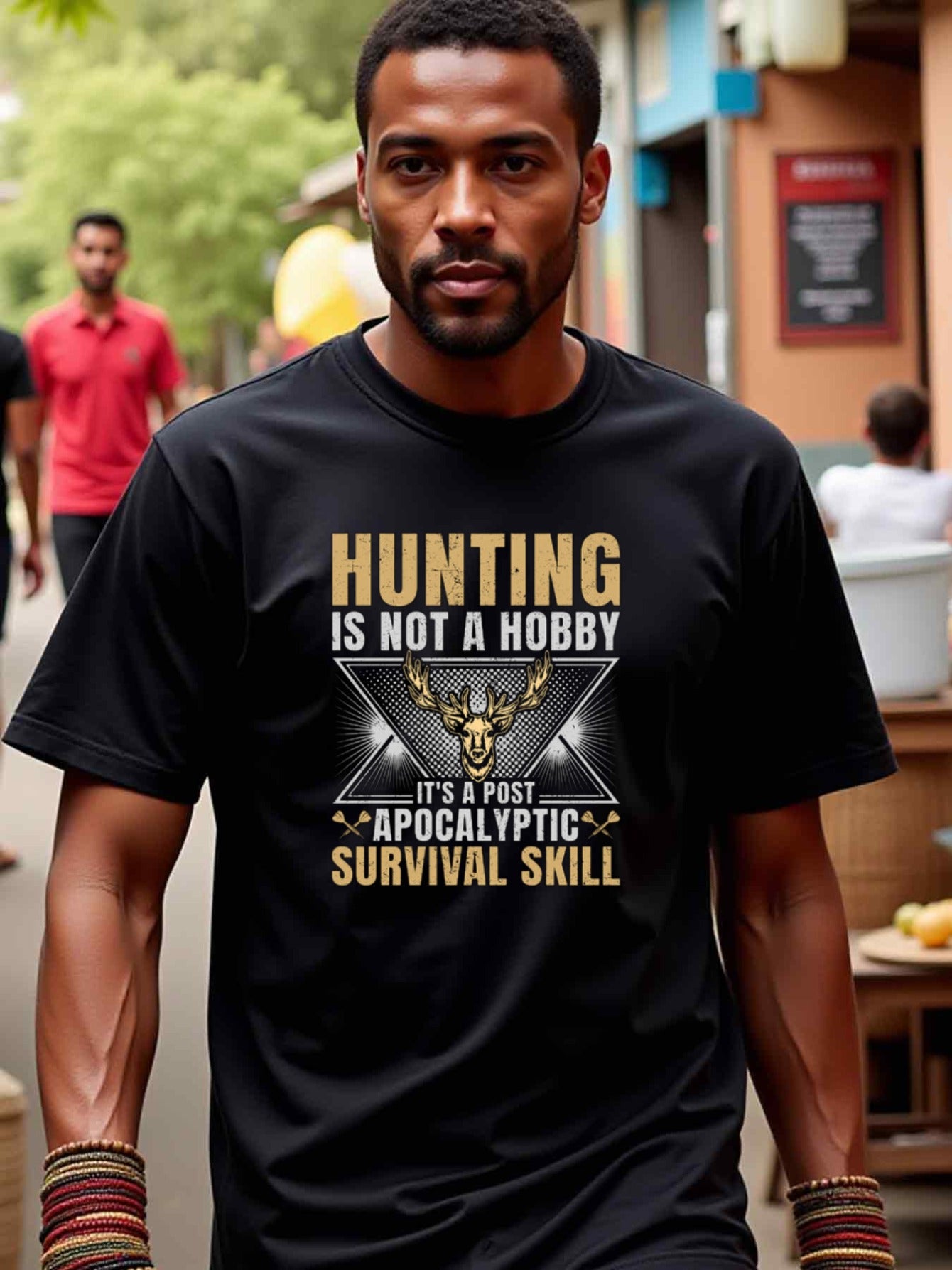 natee local warehouse clearance Hunting Survivalist: Post-apocalyptic Essential T-shirt, man's T-Shirt,100% Cotton Fabric,Crew Neck,Short Sleeve,Regular Fit,All-Season Casual Wear,180gsm-Ideal For Summer Holiday Gift,