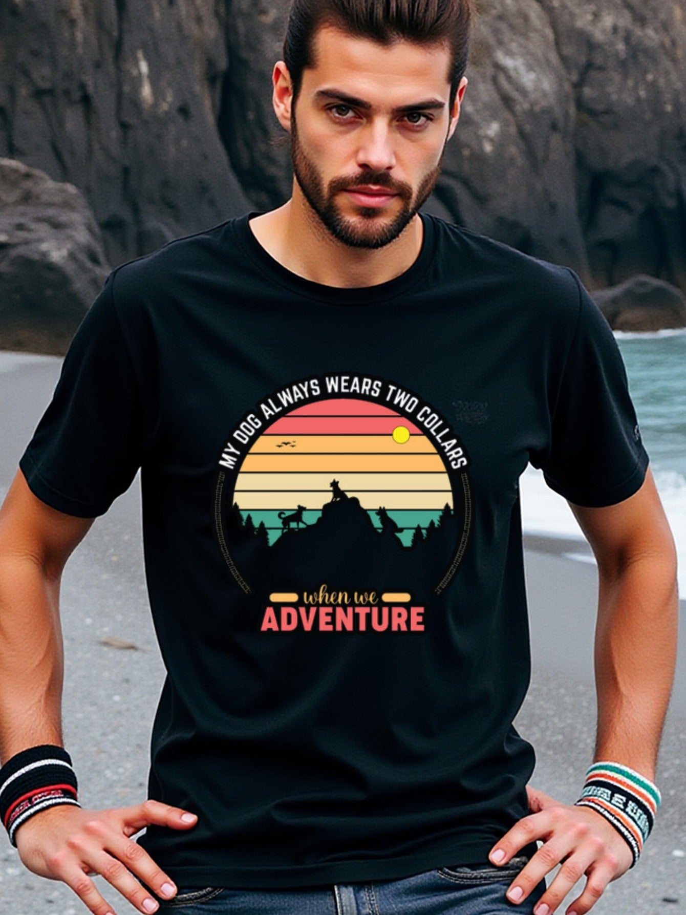 natee local warehouse clearance Adventure Dog Lovers Two Collars T-shirt, 100% Cotton Fabric,Crew Neck,Short Sleeve,Regular Fit,All-season casual wear for man and teens-perfect for running, hiking, the beach, and parties Christian festival Thanksgiving Da