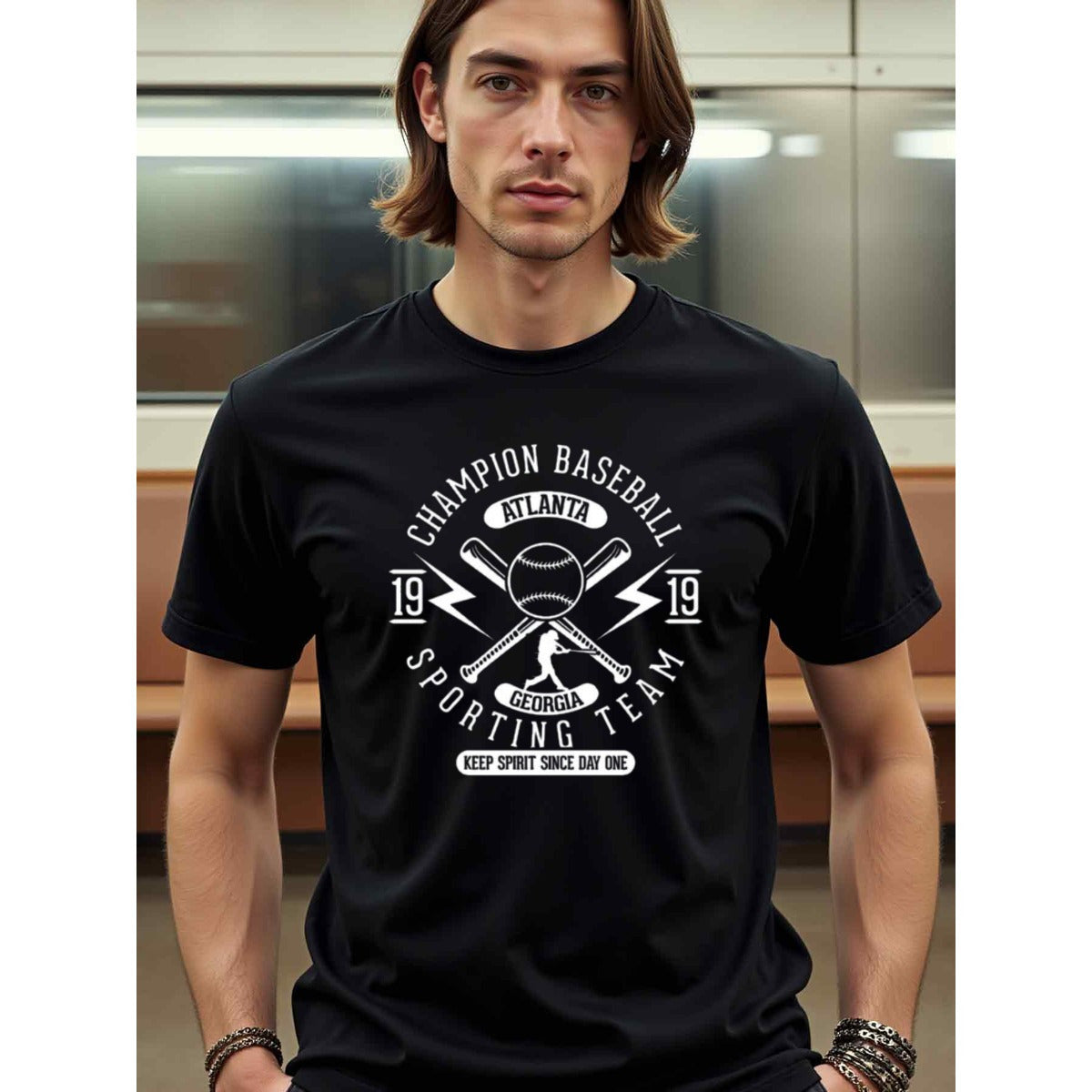 natee local warehouse clearance Atlanta Champion Baseball Team T-shirt - Georgia Spirit Since Day One, 男t