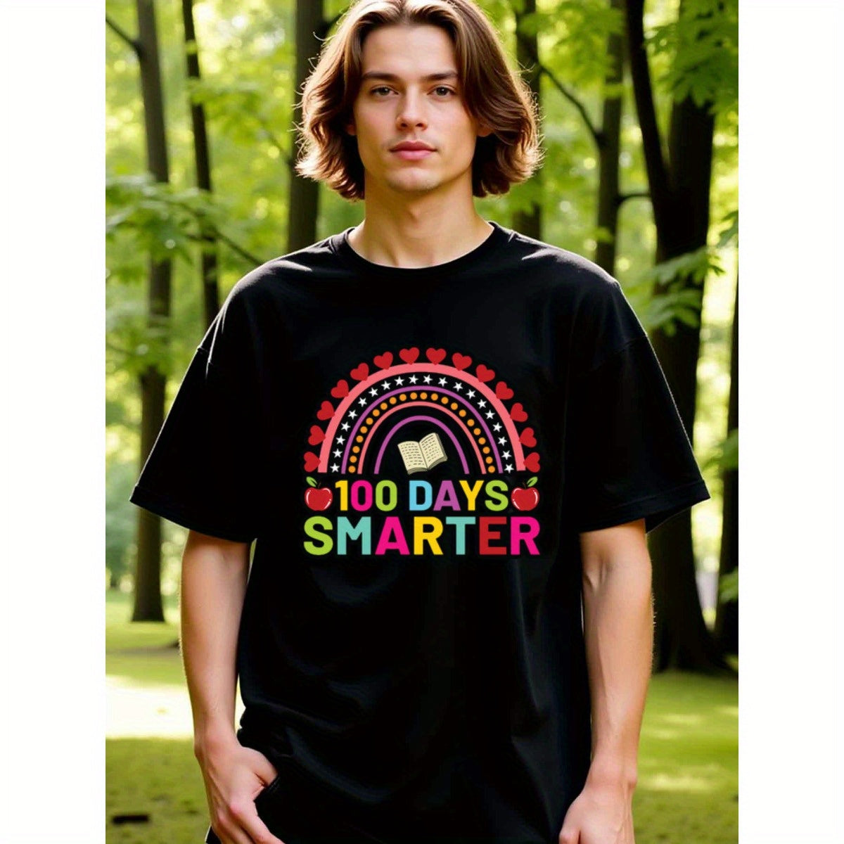 natee local warehouse clearance 100 Days Smarter Rainbow & Hearts T-shirt, 男t, 男t