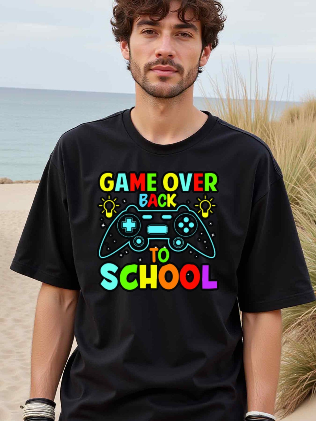 natee local warehouse clearance Back to School Gamer T-shirt: Game Over, Back to School, 100% Cotton Fabric,Crew Neck,Short Sleeve,Regular Fit,All-season casual wear for man and teens-perfect for running, hiking, the beach, and parties Christian festival