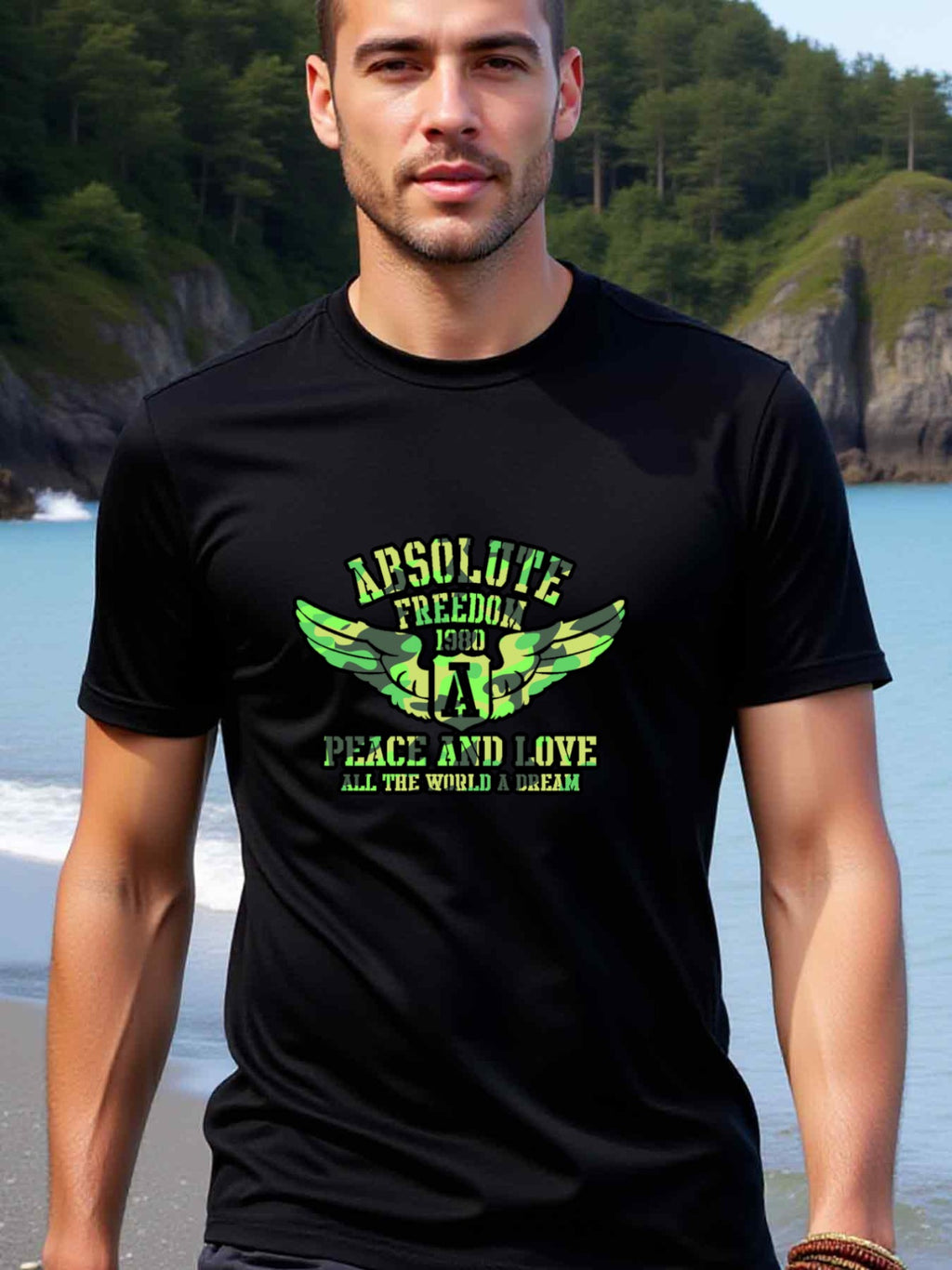 natee local warehouse clearance Absolute Freedom 1980: Peace and Love All the World a Dream T-shirt, man's T-Shirt,100% Cotton Fabric,Crew Neck,Short Sleeve,Regular Fit,All-Season Casual Wear,180gsm-Ideal for Valentines Christian festival Thanksgiving Day