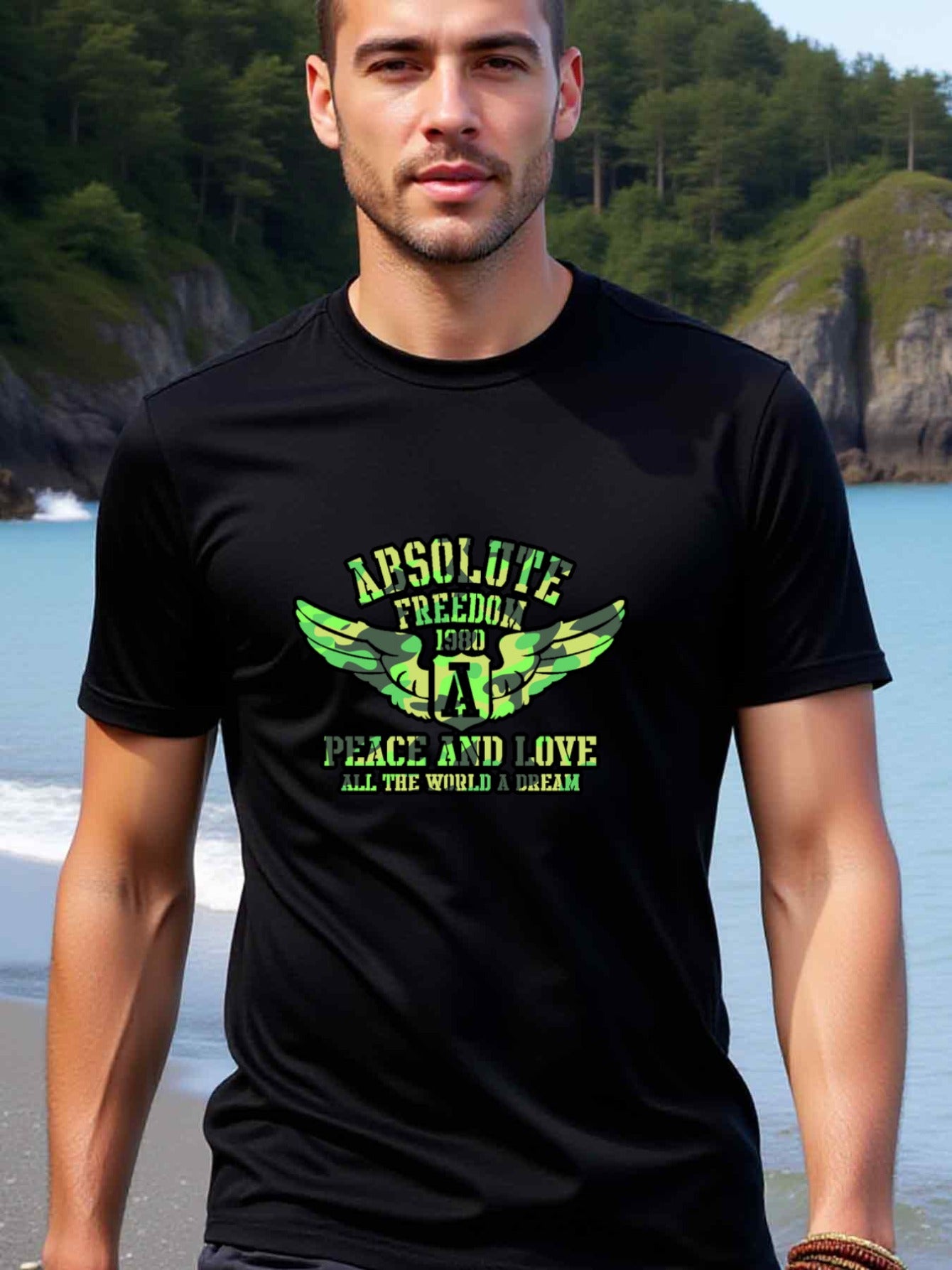 natee local warehouse clearance Absolute Freedom 1980: Peace and Love All the World a Dream T-shirt, man's T-Shirt,100% Cotton Fabric,Crew Neck,Short Sleeve,Regular Fit,All-Season Casual Wear,180gsm-Ideal for Valentines Christian festival Thanksgiving Day