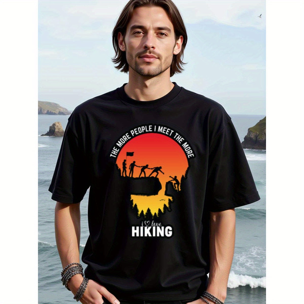 natee local warehouse clearance Adventure Hiking T-shirt: the More People I Meet, the More I Love Hiking, 100% Cotton Fabric,Crew Neck,Regular Fit,Weekend Casual Wear,180gsm Family Friends Christian festival Thanksgiving Day, 男t