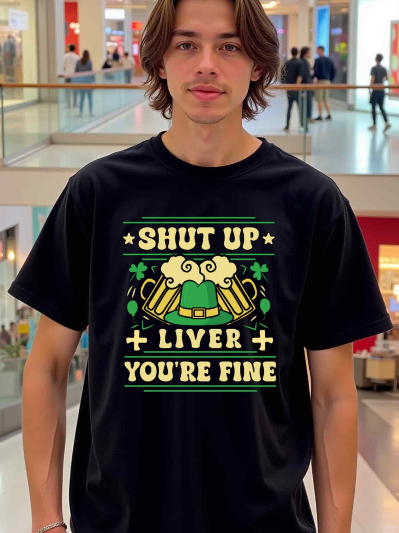 natee local warehouse clearance St. Patrick's Day Beer Lover's T-shirt: Shut Up Liver, You're Fine, 100% Cotton Fabric,Crew Neck,Short Sleeve,Regular Fit,All-season casual wear for man and teens-perfect for running, hiking, the beach, and parties Christia