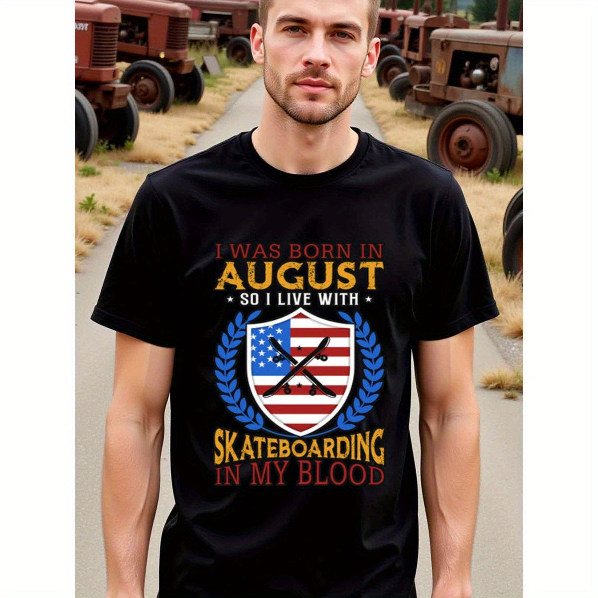natee local warehouse clearance August Born Skateboarding Enthusiast T-shirt, 男t