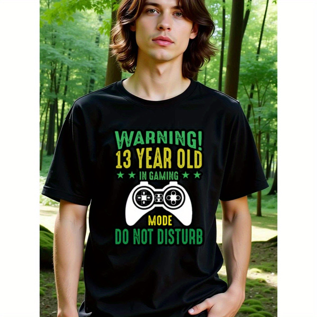 natee local warehouse clearance 13-year-old Gamer Warning: Do Not Disturb T-shirt, 100% Cotton Fabric,Crew Neck,Regular Fit,Weekend Casual Wear,180gsm Family Friends Christian festival Thanksgiving Day, 男t