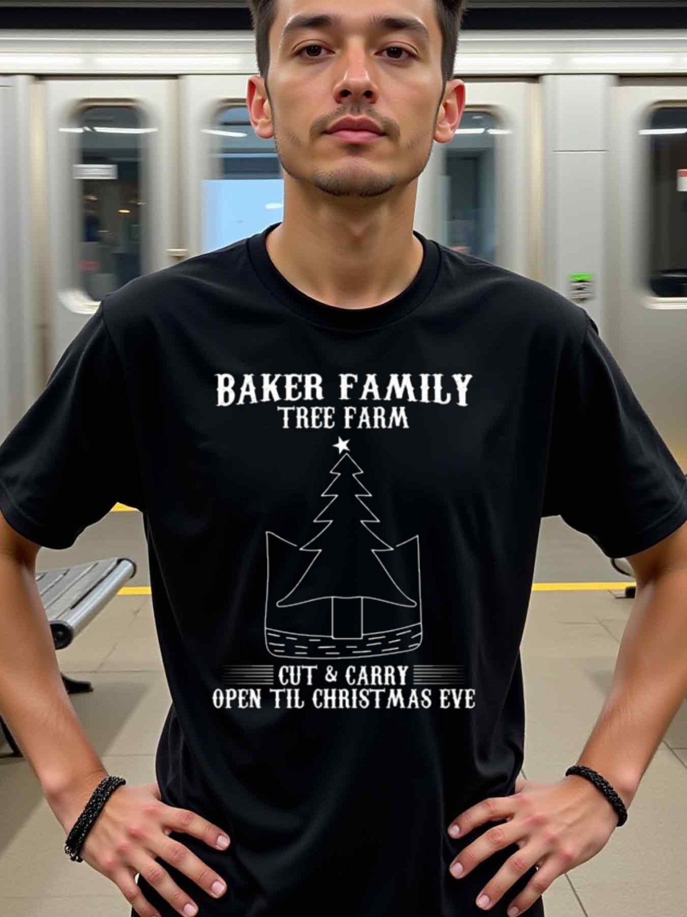 natee local warehouse clearance Baker Family Tree Farm: Cut & Carry Christmas T-shirt, 100% Cotton Fabric,Crew Neck,Regular Fit,Weekend Casual Wear,180gsm Family Friends Christian festival Thanksgiving Day, 男t