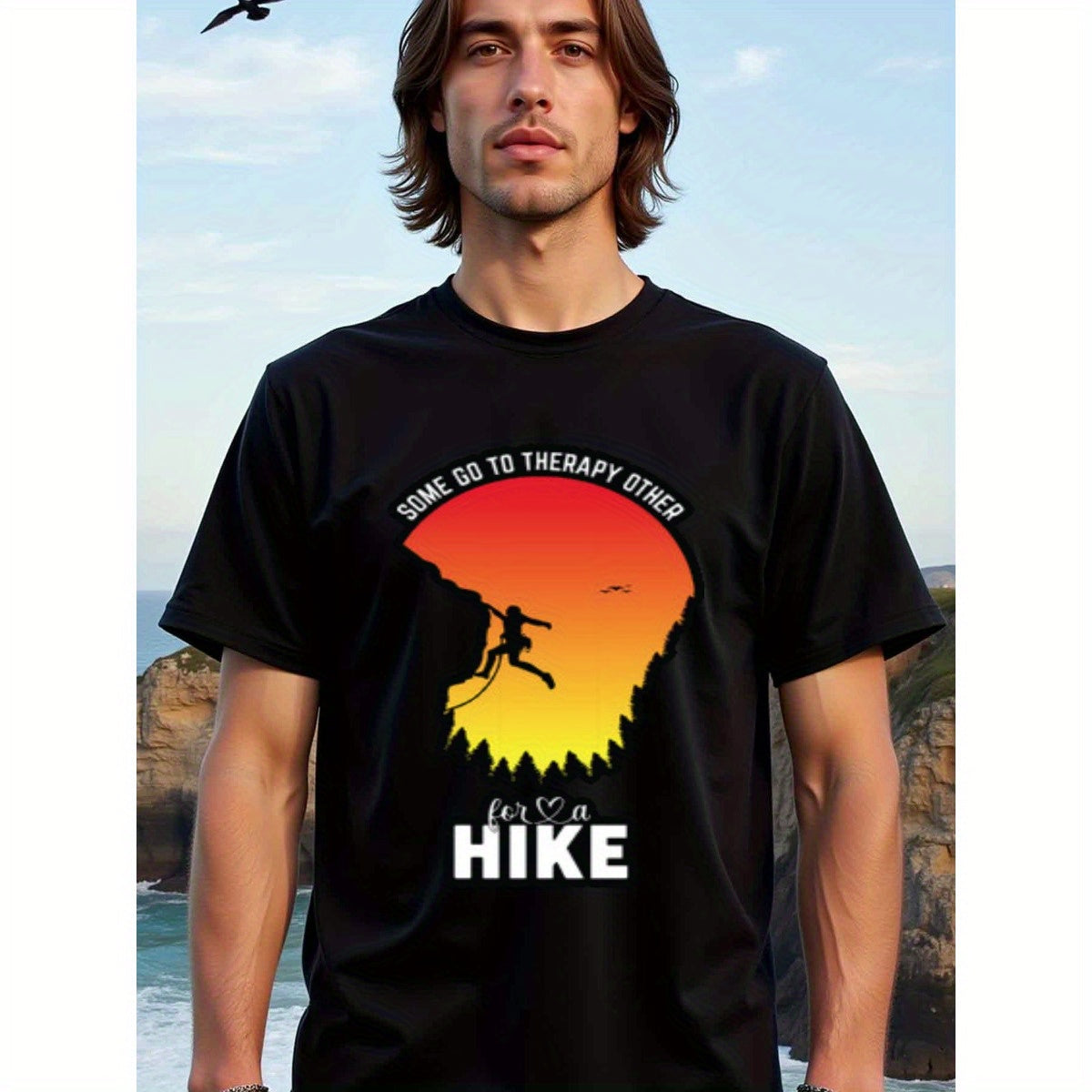 natee local warehouse clearance Adventure Therapy: Hike for a Heartbeat T-shirt, 100% Cotton Fabric,Crew Neck,Regular Fit,Weekend Casual Wear,180gsm Family Friends Christian festival Thanksgiving Day, 男t