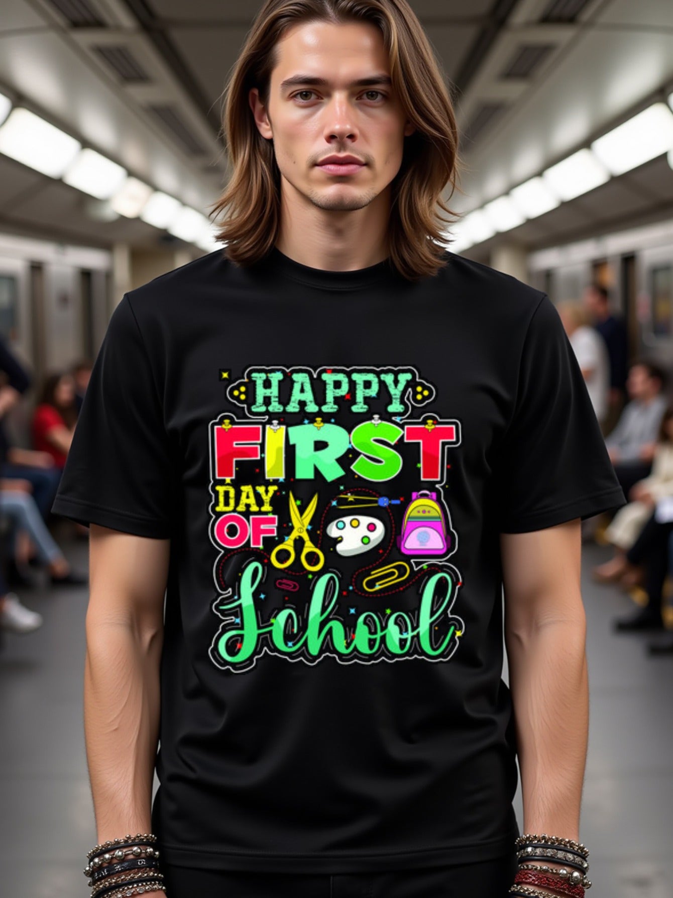 natee local warehouse clearance Back-to-school Celebration: Happy First Day of School T-shirt, 男t