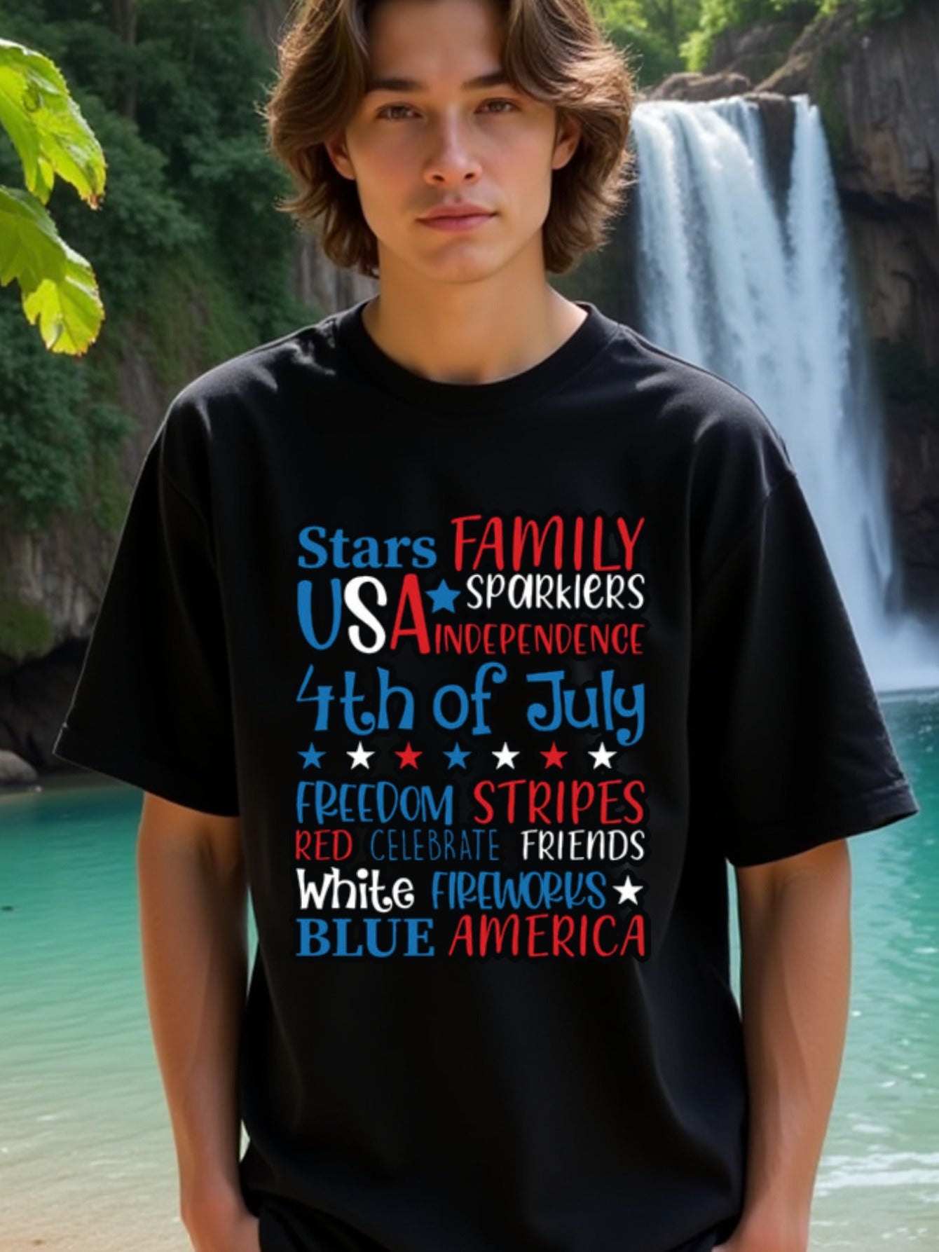 natee local warehouse clearance 4th of July Usa Family Celebration T-shirt, man's T-Shirt,100% Cotton Fabric,Crew Neck,Short Sleeve,Regular Fit,All-Season Casual Wear,180gsm-Ideal For Summer Holiday Gift, 男t