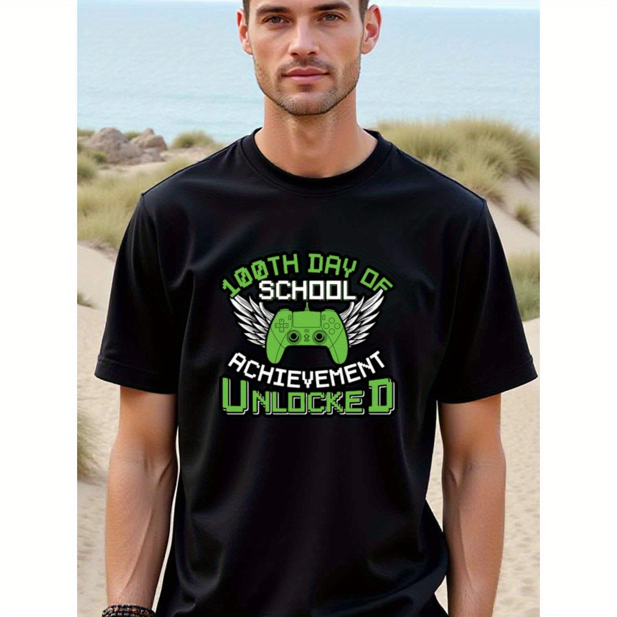 natee local warehouse clearance 100th Day of School: Achievement Unlocked Gamer T-shirt, 男t