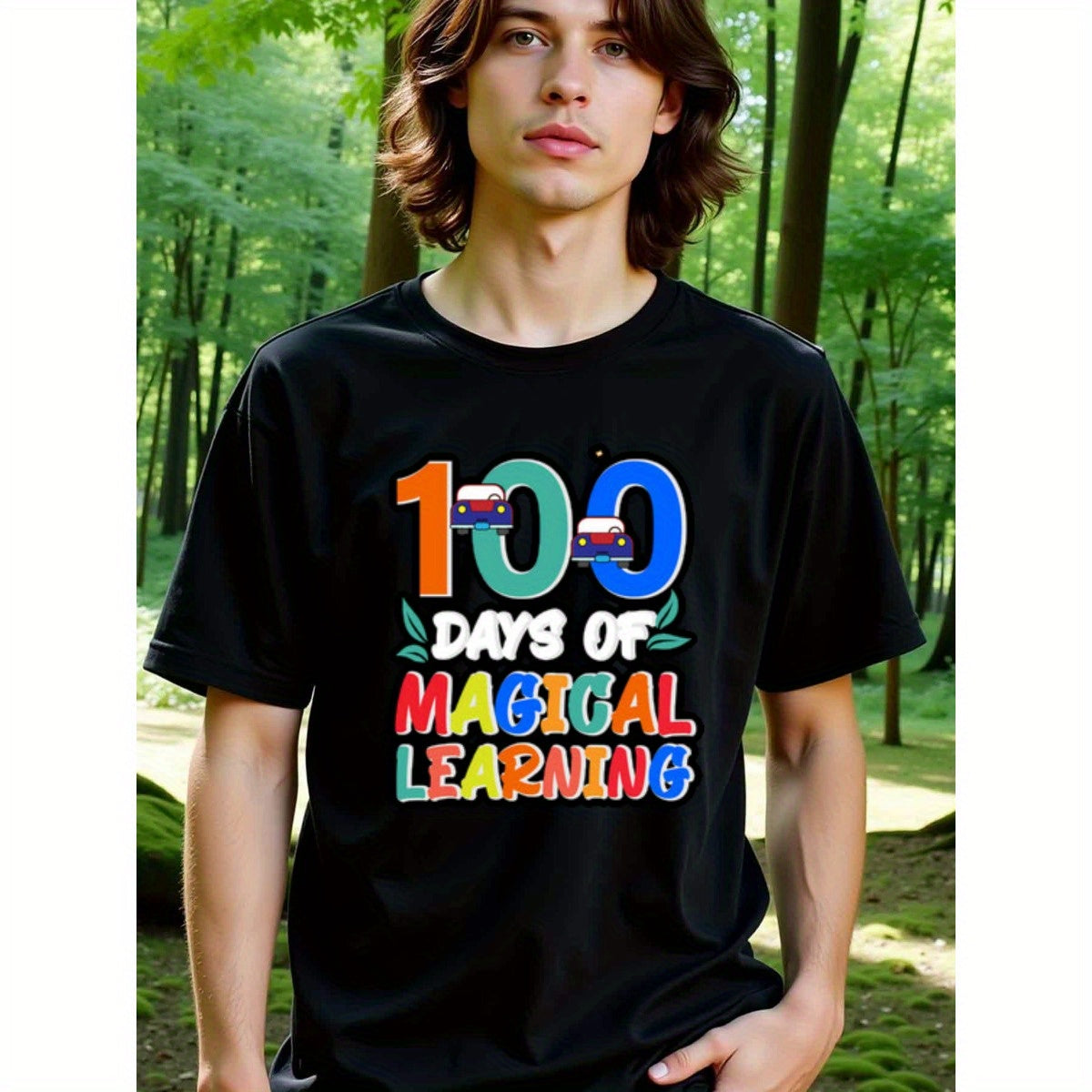 natee local warehouse clearance 100 Days of Magical Learning - Kids T-shirt, 100% Cotton Fabric,Crew Neck,Short Sleeve,Regular Fit,All-season casual wear for man and teens-perfect for running, hiking, the beach, and parties Christian festival Thanksgiving