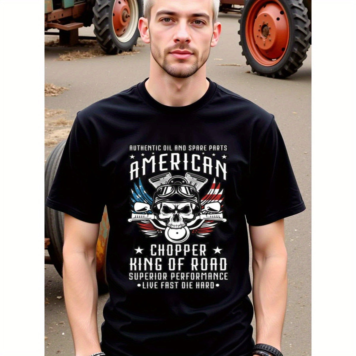 natee local warehouse clearance American Chopper King of Road: Superior Performance T-shirt, man's T-Shirt,100% Cotton Fabric,Crew Neck,Short Sleeve,Regular Fit,All-Season Casual Wear,180gsm-Ideal for Valentines Christian festival Thanksgiving Day, 男t
