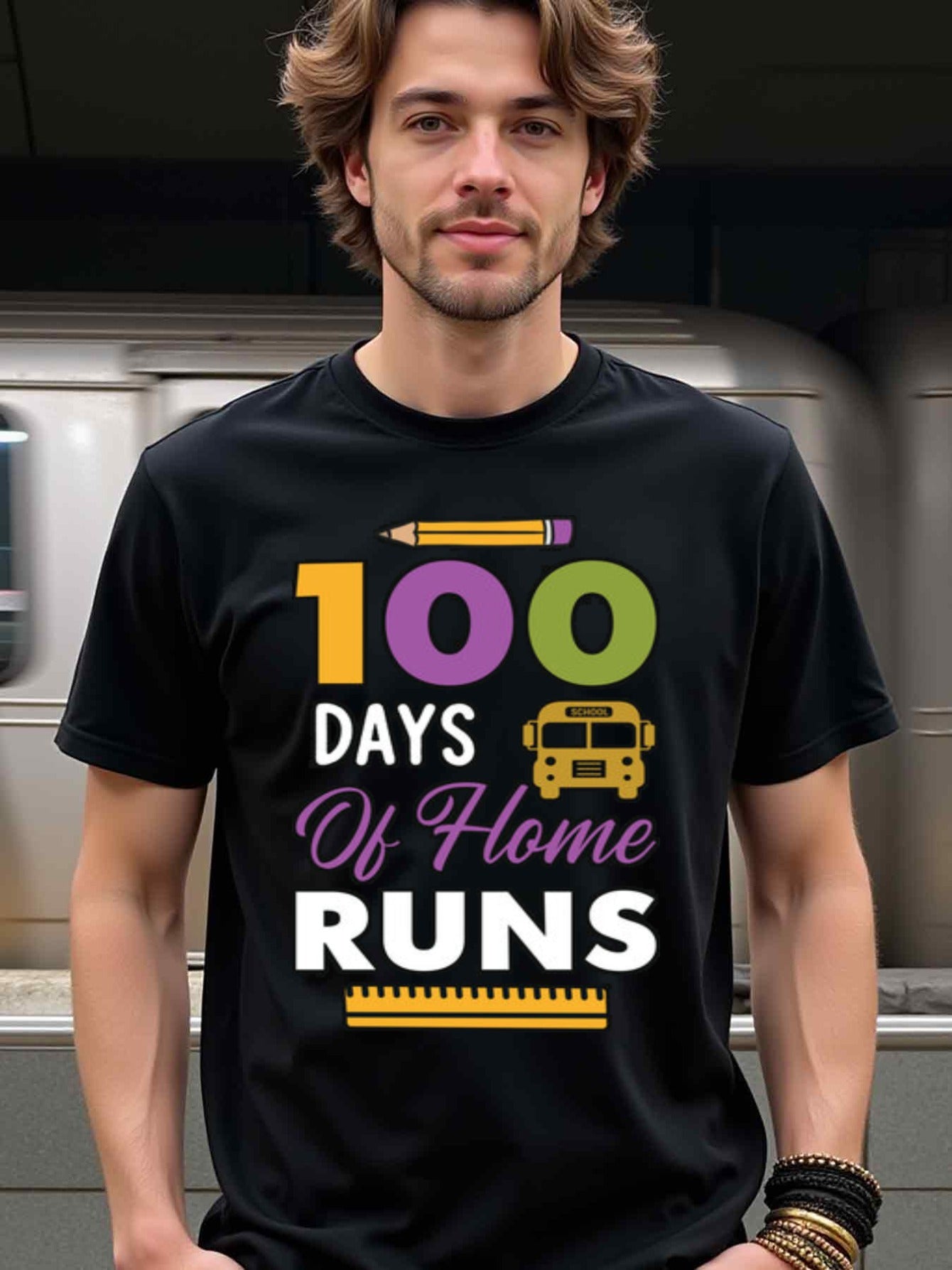 natee local warehouse clearance 100 Days of Home Runs: Fun School Shirt for Teachers & Students, 男t, 男t
