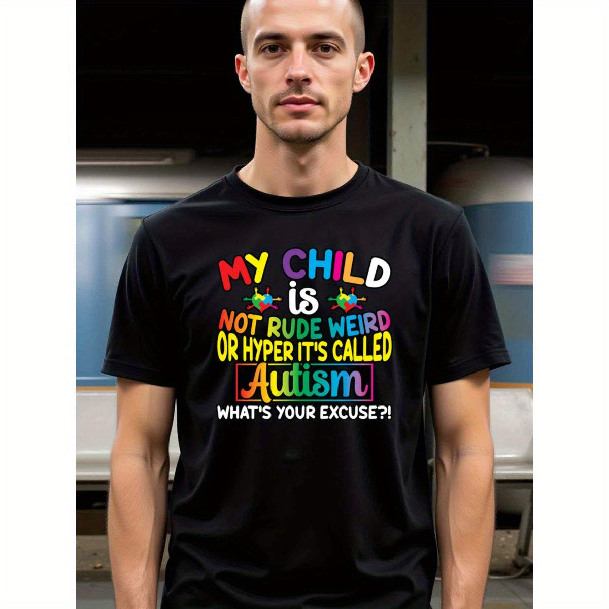 natee local warehouse clearance Autism Awareness: My Child Is Not Rude, Weird, Or Hyper - It's Called Autism, 100% Cotton Fabric,Crew Neck,Regular Fit,Weekend Casual Wear,180gsm Family Friends Christian festival Thanksgiving Day, 男t