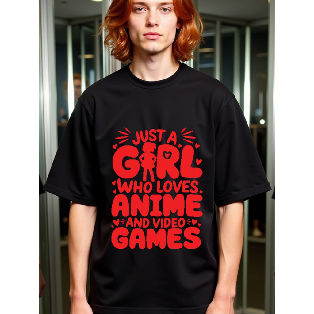 natee local warehouse clearance Anime & Video Games Lover: Just a Girl T-shirt, man's T-Shirt,100% Cotton Fabric,Crew Neck,Short Sleeve,Regular Fit,All-Season Casual Wear,180gsm-Ideal for All Saints' Day Thanksgiving Day,
