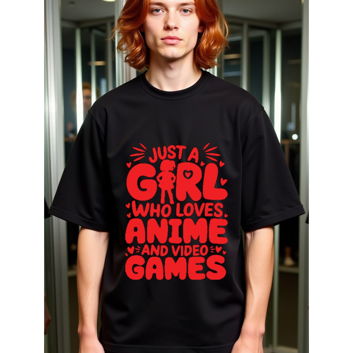 natee local warehouse clearance Anime & Video Games Lover: Just a Girl T-shirt, man's T-Shirt,100% Cotton Fabric,Crew Neck,Short Sleeve,Regular Fit,All-Season Casual Wear,180gsm-Ideal for All Saints' Day Thanksgiving Day,