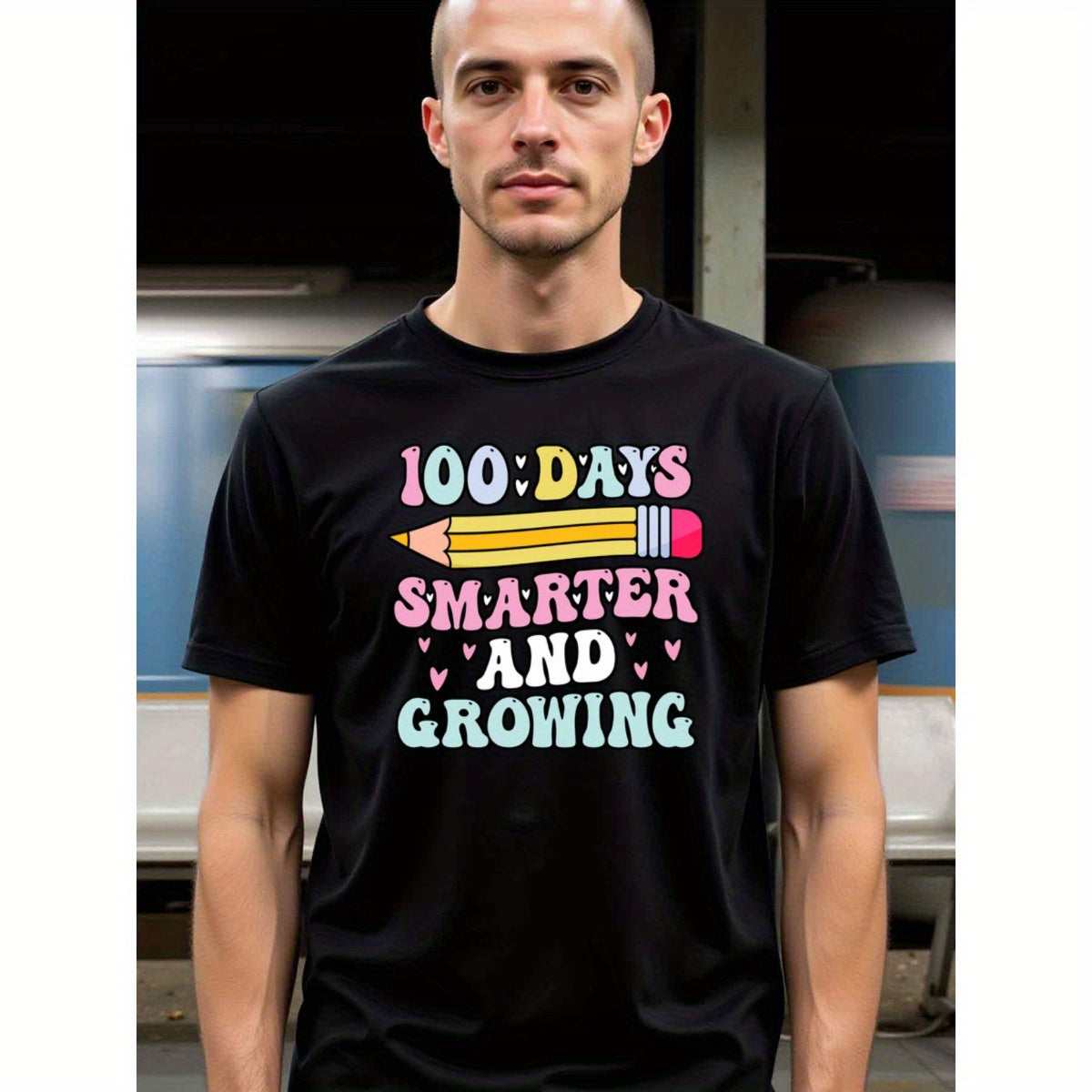 natee local warehouse clearance 100 Days Smarter and Growing: Fun Pencil Design T-shirt, 男t