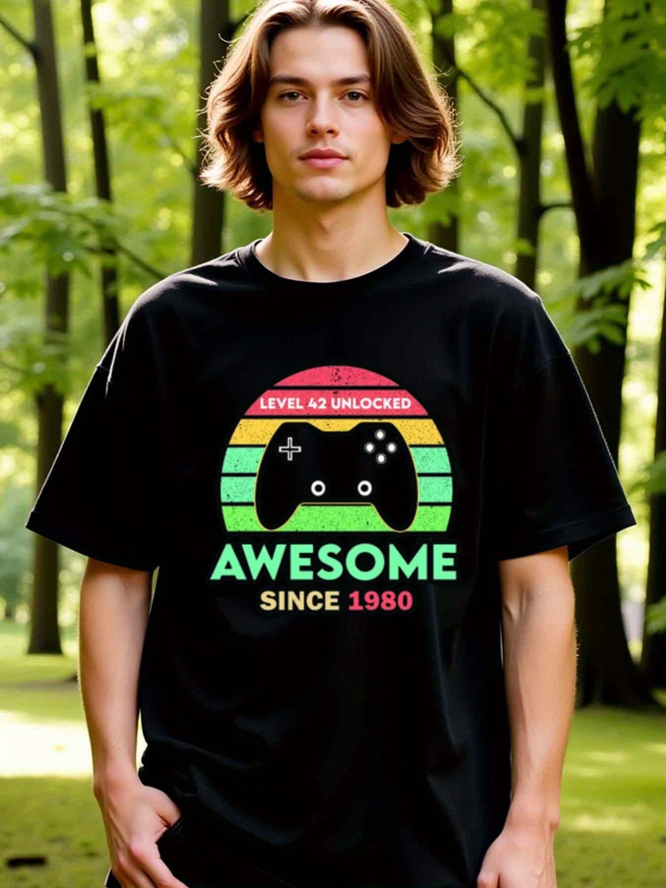 natee local warehouse clearance Awesome Since 1980 - Level 42 Unlocked Retro Gaming T-shirt, 男t