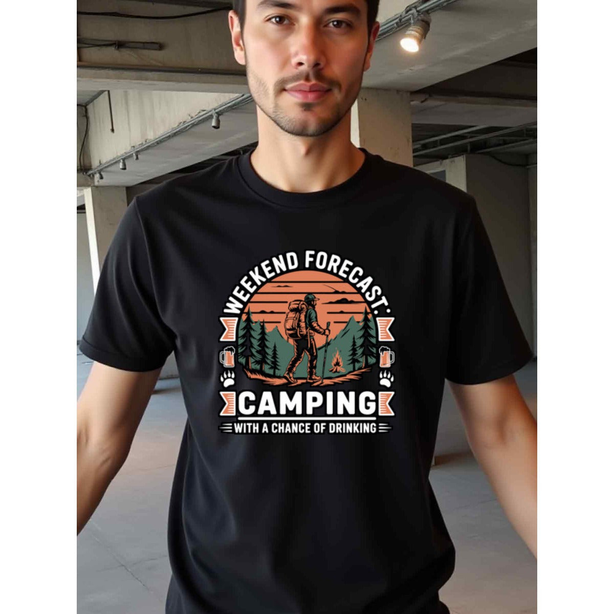 natee local warehouse clearance Adventure Awaits: Camping Forecast T-shirt, man's T-Shirt,100% Cotton Fabric,Crew Neck,Short Sleeve,Regular Fit,All-Season Casual Wear,180gsm-Ideal for All Saints' Day Thanksgiving Day, 男t
