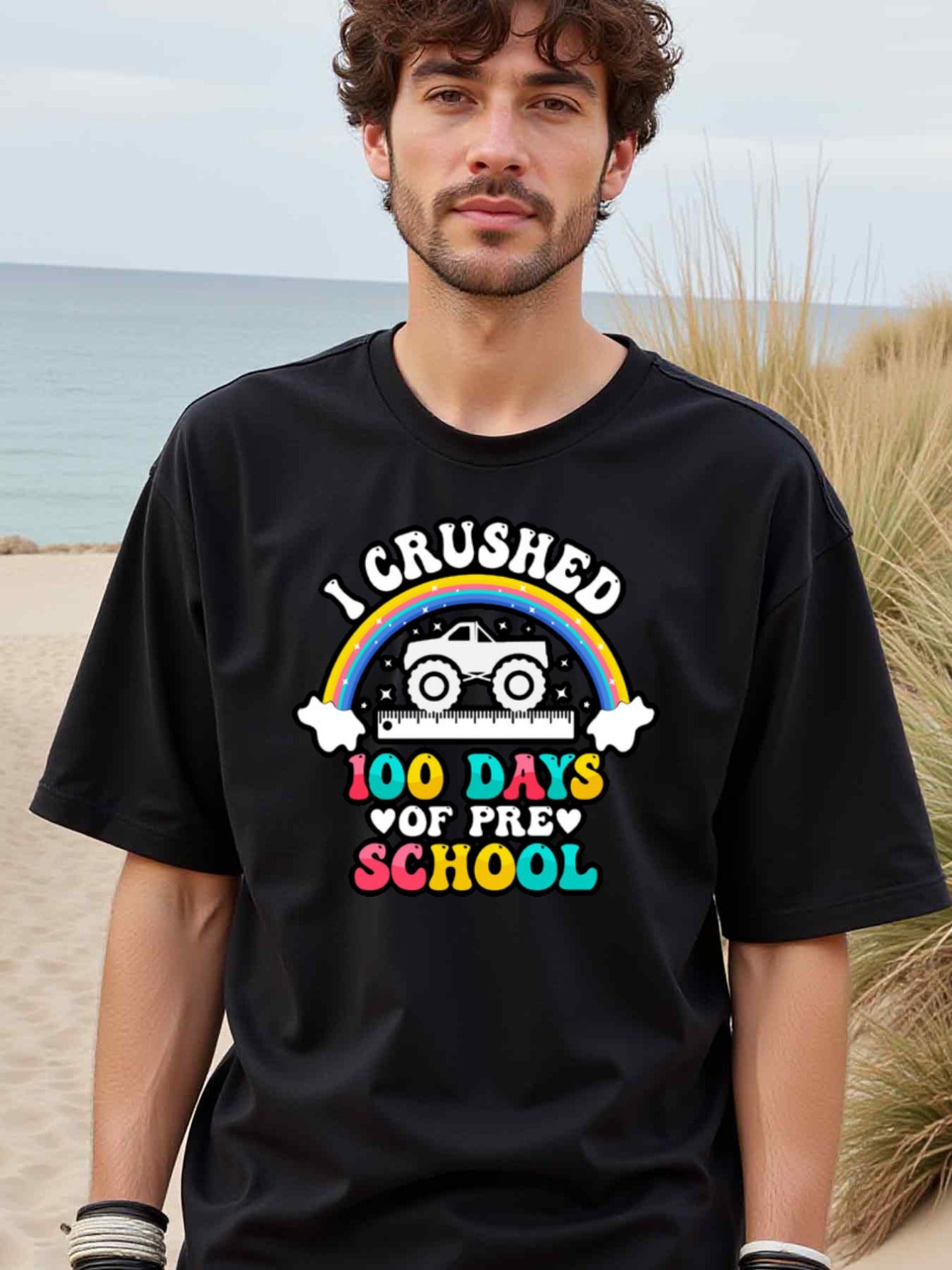 natee local warehouse clearance 100 Days of Preschool Shirt: Crushed Pre-k!, 100% Cotton Fabric,Crew Neck,Short Sleeve,Regular Fit,All-season casual wear for man and teens-perfect for running, hiking, the beach, and parties Christian festival Thanksgiving