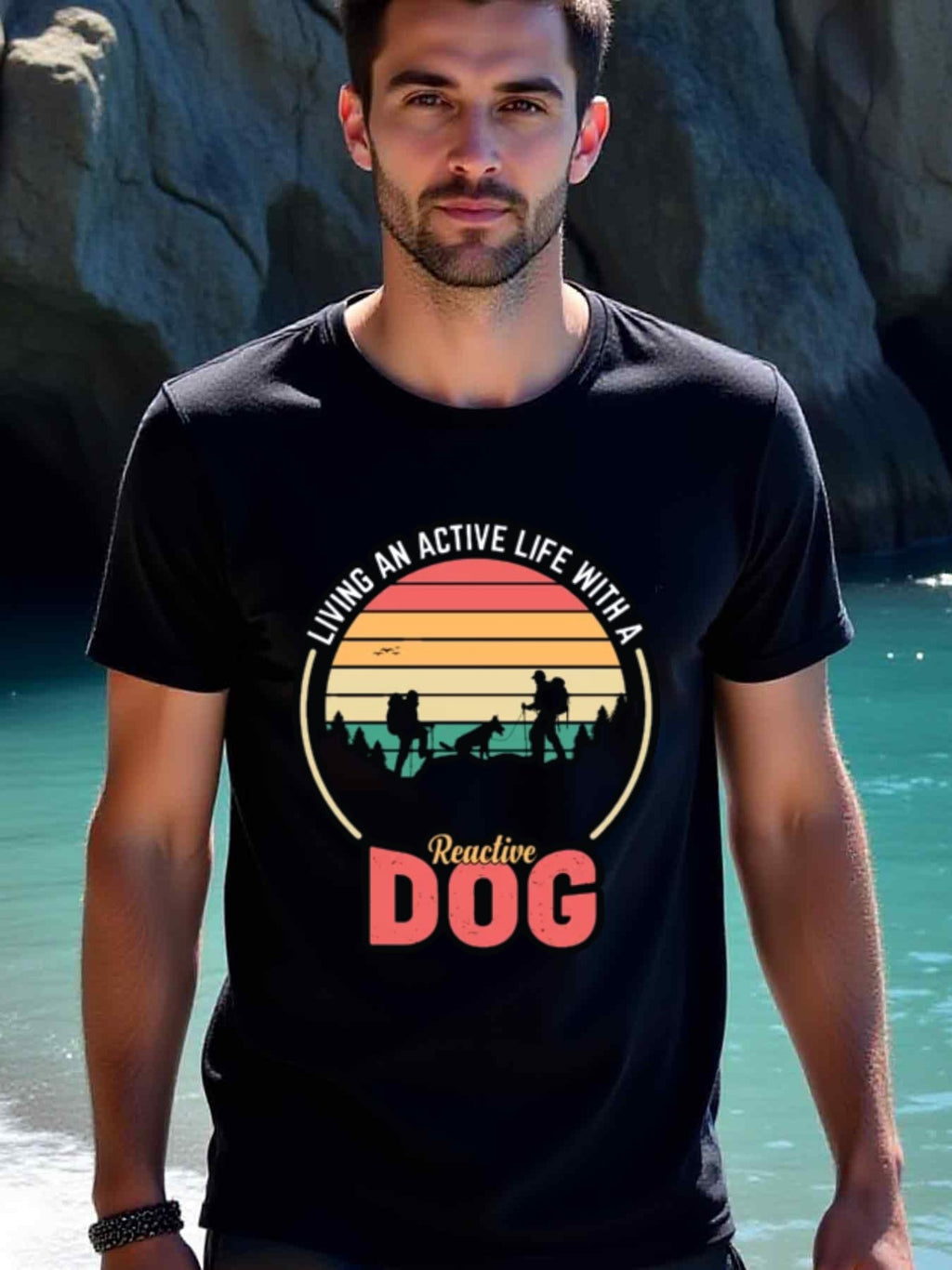 natee local warehouse clearance Active Life with a Reactive Dog Hiking Adventure T-shirt, man's T-Shirt,100% Cotton Fabric,Crew Neck,Short Sleeve,Regular Fit,All-Season Casual Wear,180gsm-Ideal for All Saints' Day Thanksgiving Day, 男t