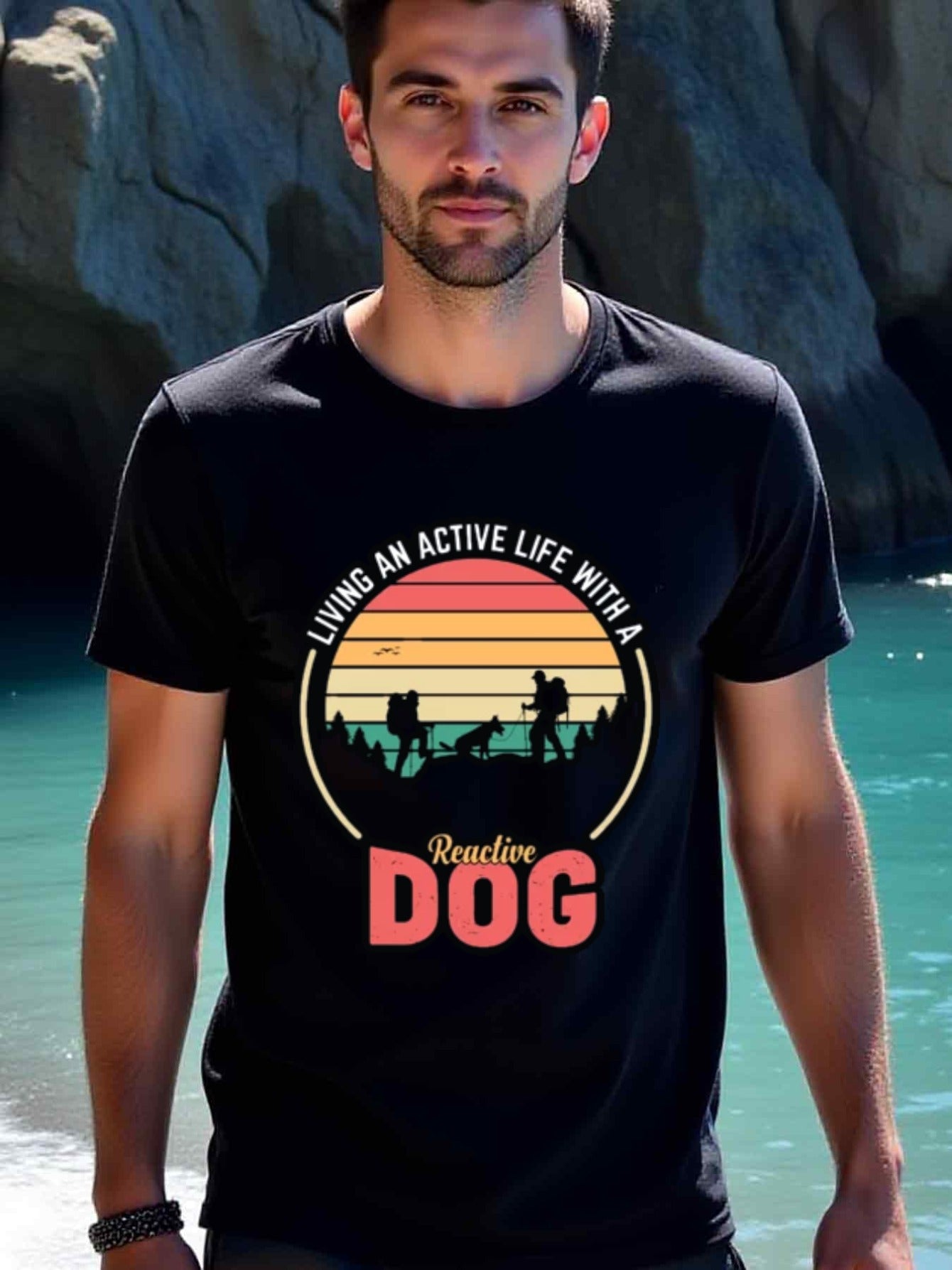 natee local warehouse clearance Active Life with a Reactive Dog Hiking Adventure T-shirt, man's T-Shirt,100% Cotton Fabric,Crew Neck,Short Sleeve,Regular Fit,All-Season Casual Wear,180gsm-Ideal for All Saints' Day Thanksgiving Day, 男t
