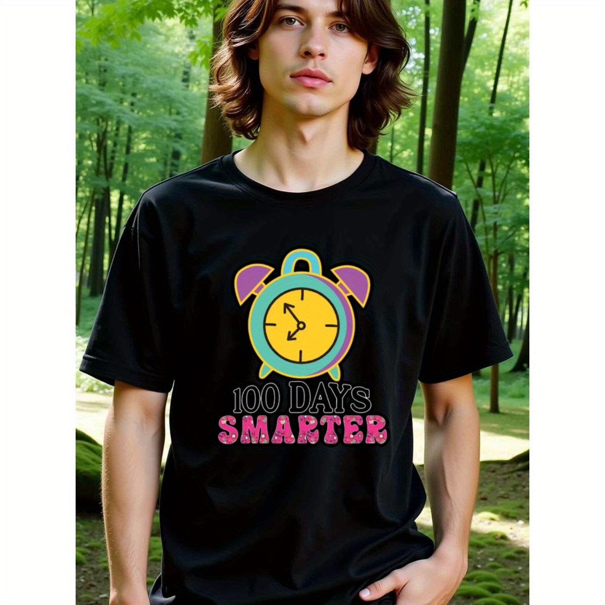 natee local warehouse clearance 100 Days Smarter: Celebrate Learning with a Fun T-shirt!, man's T-Shirt,100% Cotton Fabric,Crew Neck,Short Sleeve,Regular Fit,All-Season Casual Wear,180gsm-Ideal For Summer Holiday Gift, 男t