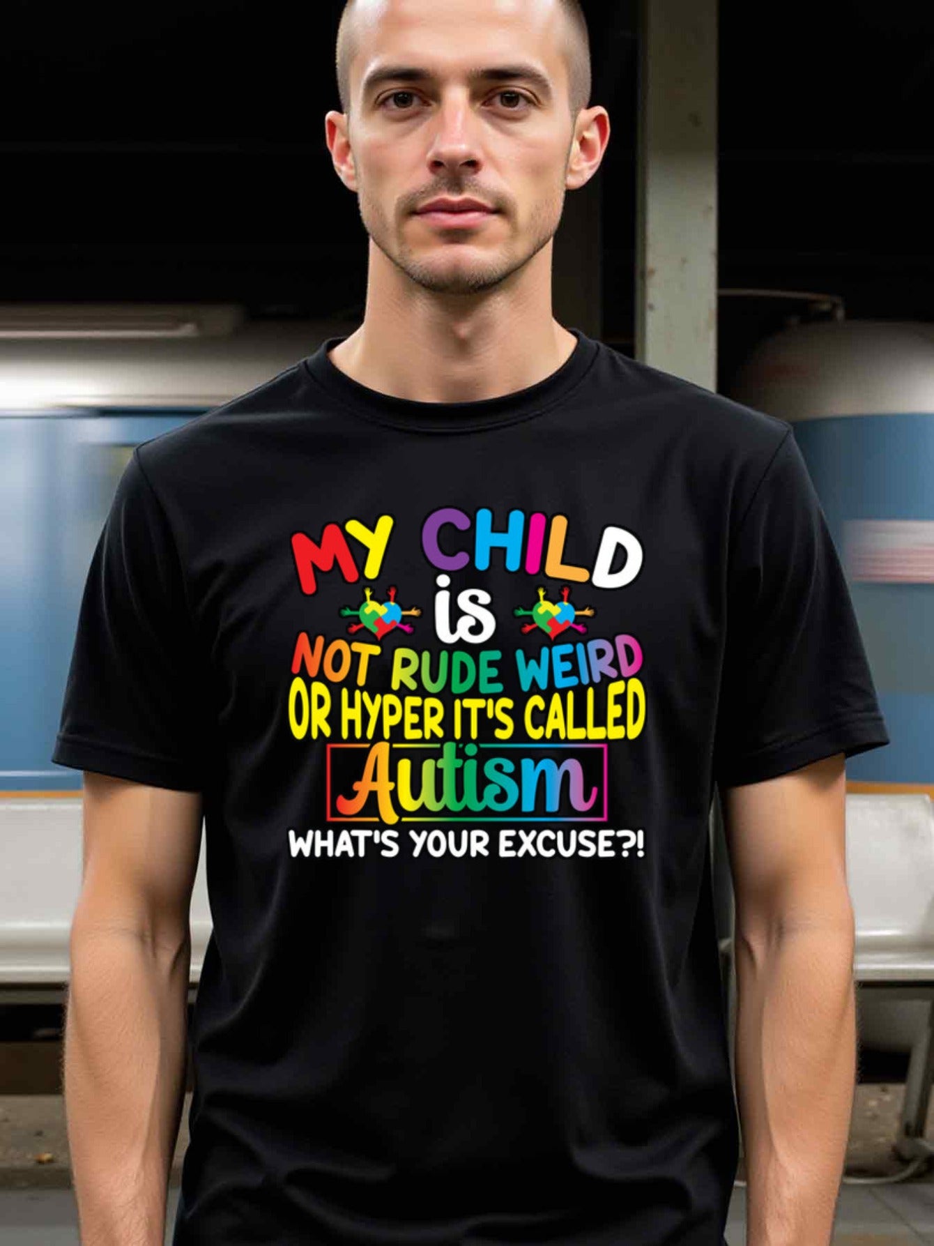 natee local warehouse clearance Autism Awareness: My Child Is Not Rude, Weird, Or Hyper - It's Called Autism, 100% Cotton Fabric,Crew Neck,Regular Fit,Weekend Casual Wear,180gsm Family Friends Christian festival Thanksgiving Day, 男t