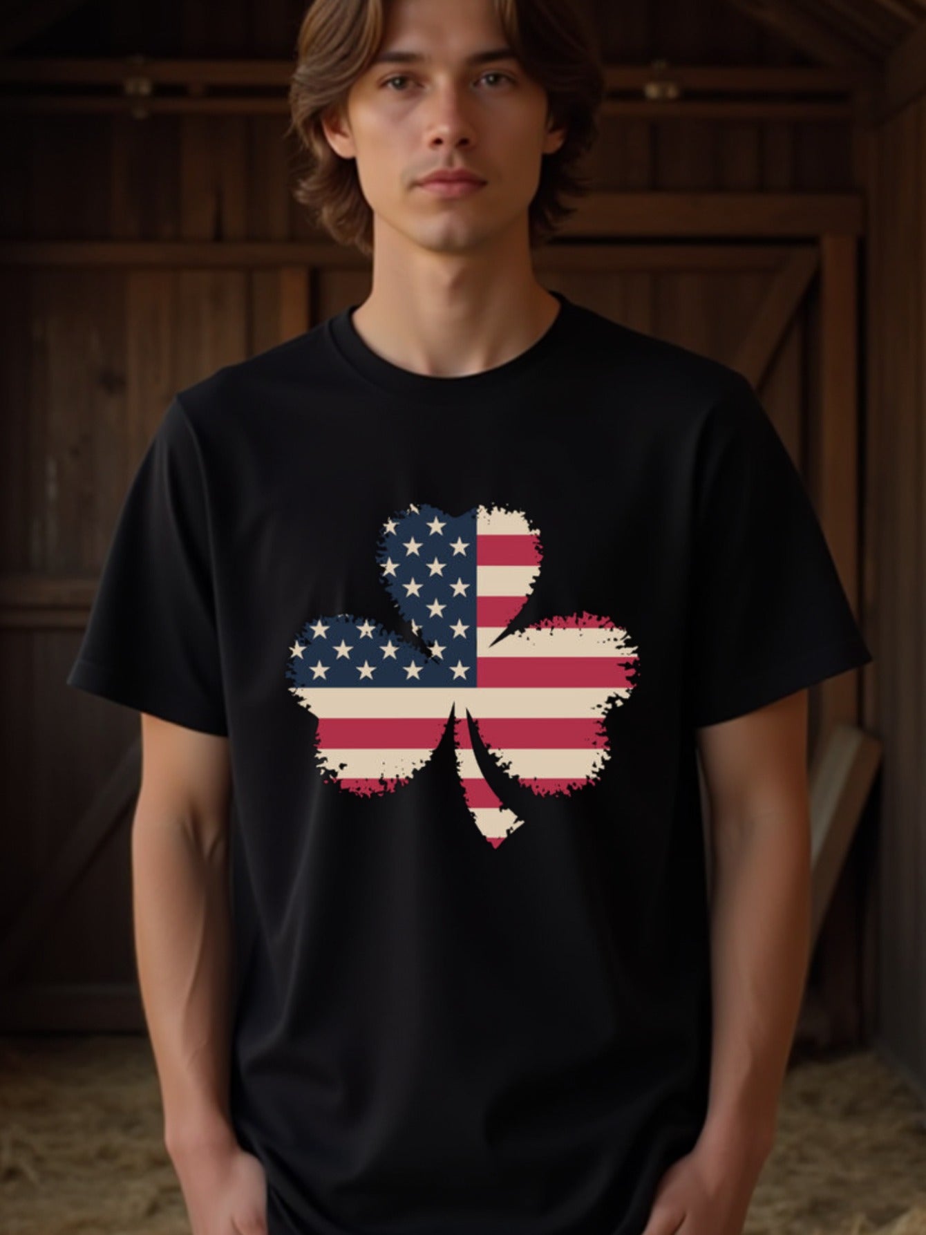 natee local warehouse clearance American Flag Shamrock T-shirt - Patriotic St. Patrick's Day Tee, man's T-Shirt,100% Cotton Fabric,Crew Neck,Short Sleeve,Regular Fit,All-Season Casual Wear,180gsm-Ideal for Valentines Christian festival Thanksgiving Day,