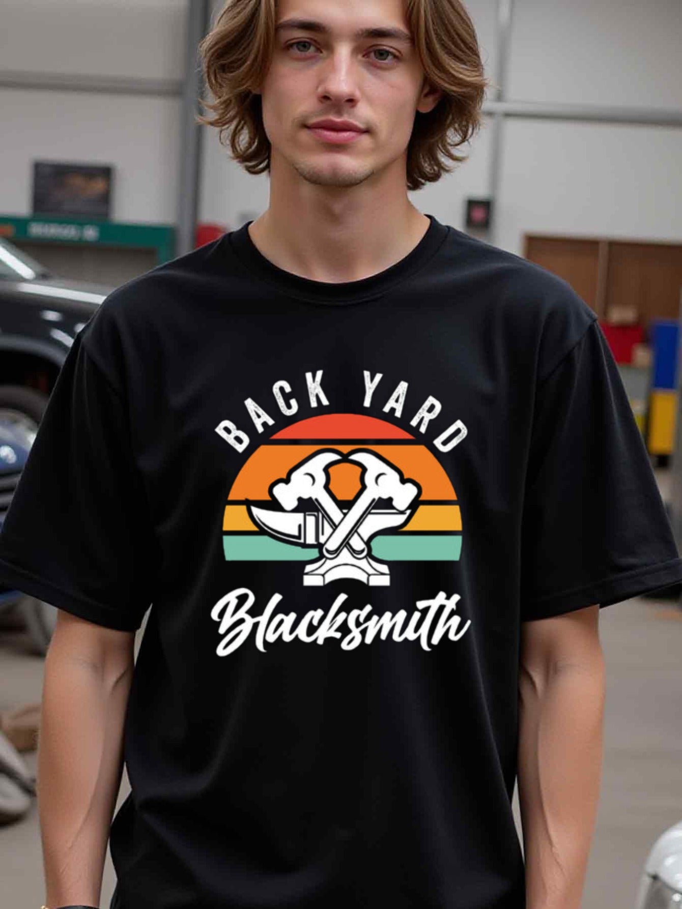 natee local warehouse clearance Backyard Blacksmith Vintage Style T-shirt, man's T-Shirt,100% Cotton Fabric,Crew Neck,Short Sleeve,Regular Fit,All-Season Casual Wear,180gsm-Ideal For Summer Holiday Gift, 男t
