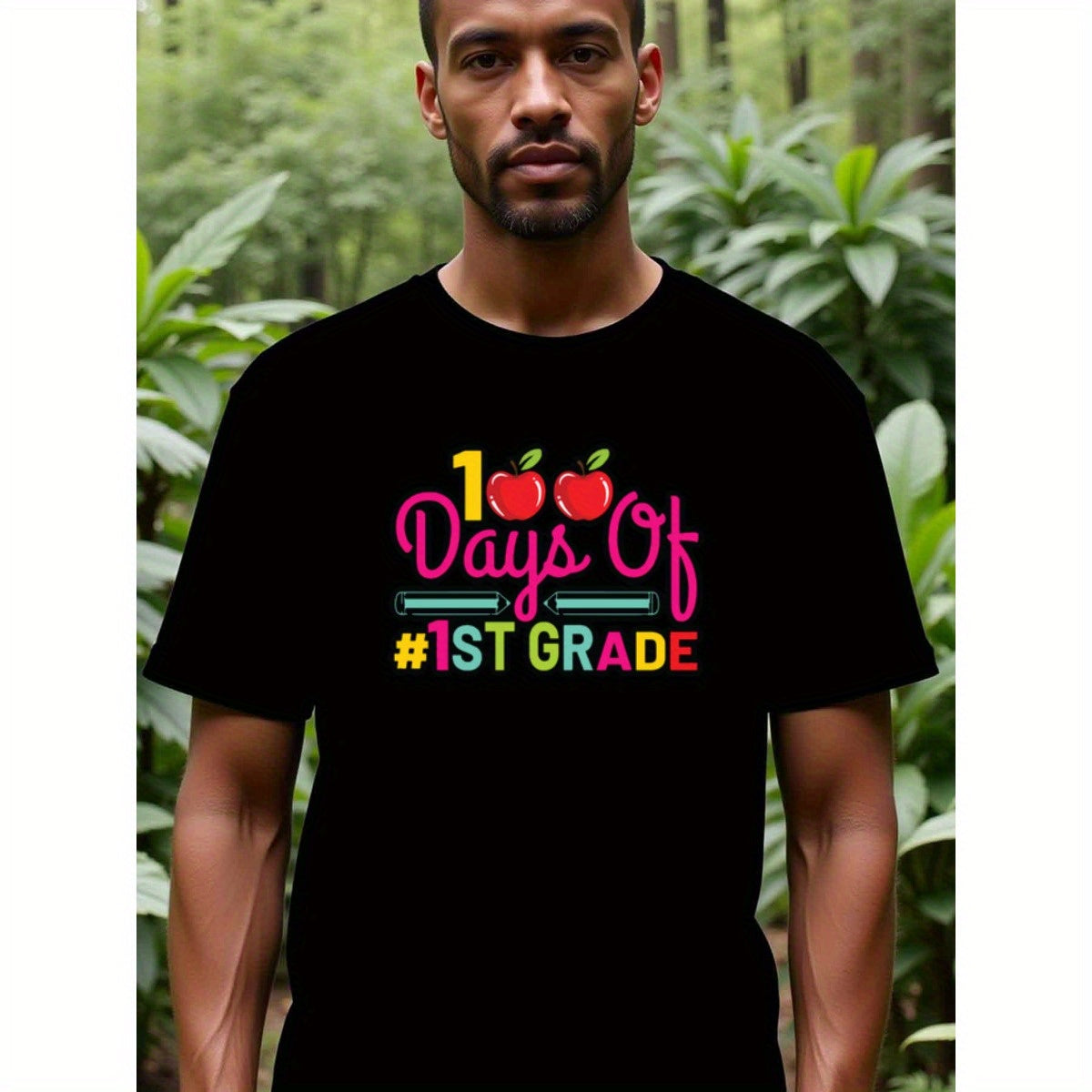 natee local warehouse clearance 100 Days of 1st Grade Teacher Appreciation Shirt, man's T-Shirt,100% Cotton Fabric,Crew Neck,Short Sleeve,Regular Fit,All-Season Casual Wear,180gsm-Ideal for Valentines Christian festival Thanksgiving Day, 男t