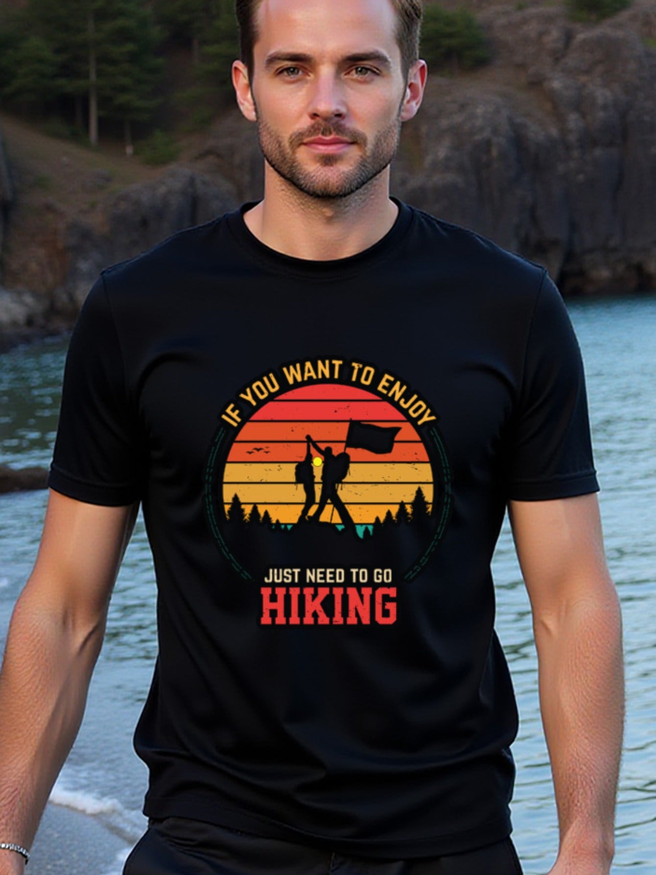 natee local warehouse clearance Adventure Awaits: Hiking Enthusiast's Tee, man's T-Shirt,100% Cotton Fabric,Crew Neck,Short Sleeve,Regular Fit,All-Season Casual Wear,180gsm-Ideal for All Saints' Day Thanksgiving Day, 男t