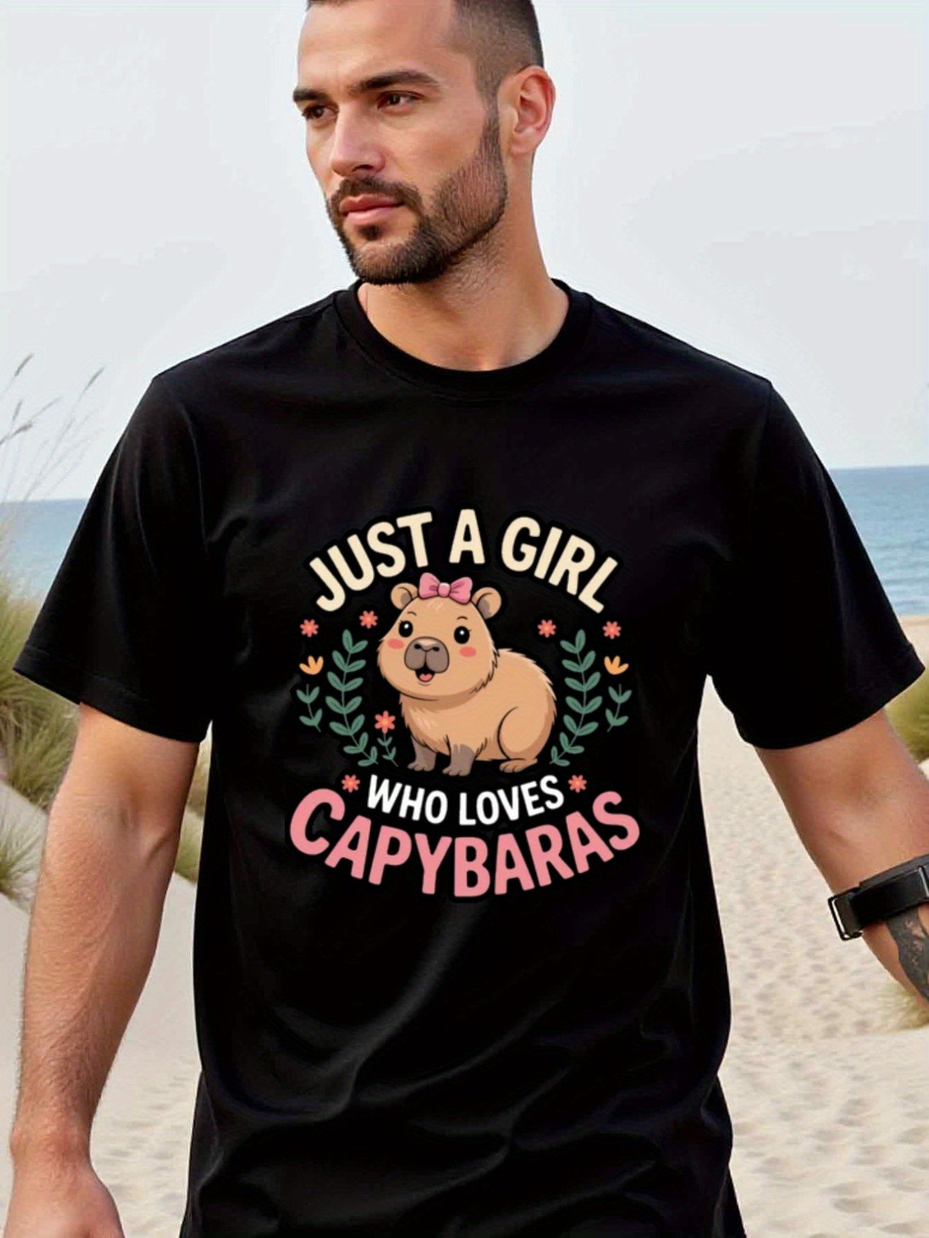 natee local warehouse clearance Adorable Capybara Lover's T-shirt - Just a Girl Who Loves Capybaras, 男t, 男t