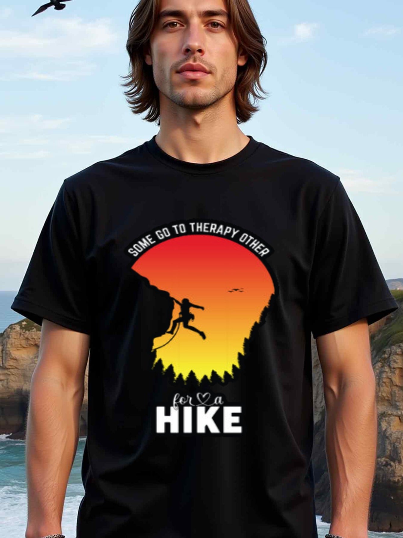 natee local warehouse clearance Adventure Therapy: Hike for a Heartbeat T-shirt, 100% Cotton Fabric,Crew Neck,Regular Fit,Weekend Casual Wear,180gsm Family Friends Christian festival Thanksgiving Day, 男t