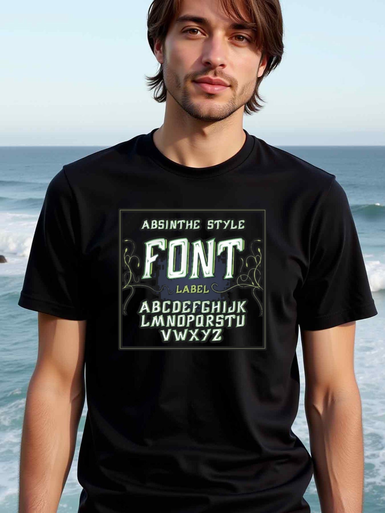 natee local warehouse clearance Absinthe Style Font Label T-shirt, 100% Cotton Fabric,Crew Neck,Short Sleeve,Regular Fit,All-season casual wear for man and teens-perfect for running, hiking, the beach, and parties Christian festival Thanksgiving Day, 男t