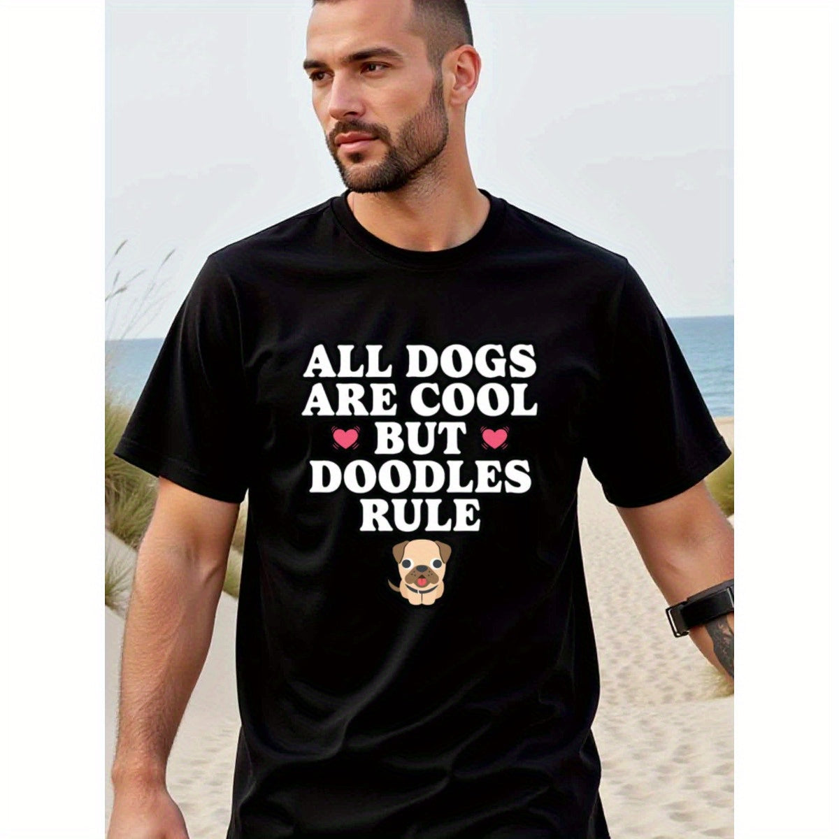 natee local warehouse clearance Adorable Doodle Dog Lovers Tee: All Dogs Are Cool, But Doodles Rule, 100% Cotton Fabric,Crew Neck,Regular Fit,Weekend Casual Wear,180gsm Family Friends Christian festival Thanksgiving Day, 男t