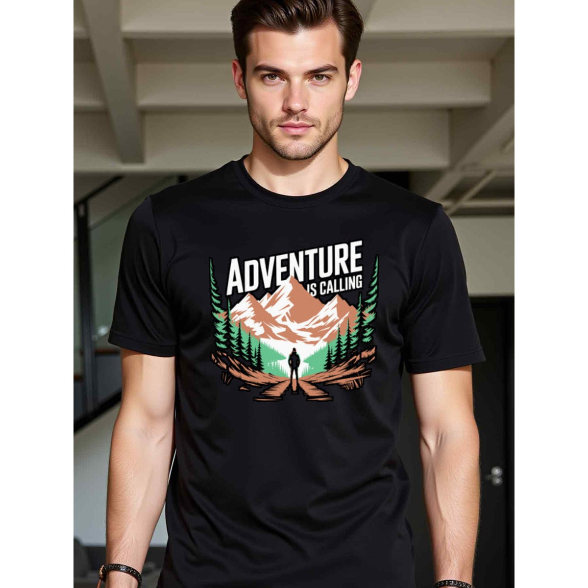 natee local warehouse clearance Adventure Calling: Hiking and Outdoor Adventure T-shirt, man's T-Shirt,100% Cotton Fabric,Crew Neck,Short Sleeve,Regular Fit,All-Season Casual Wear,180gsm-Ideal for Valentines Christian festival Thanksgiving Day, 男t