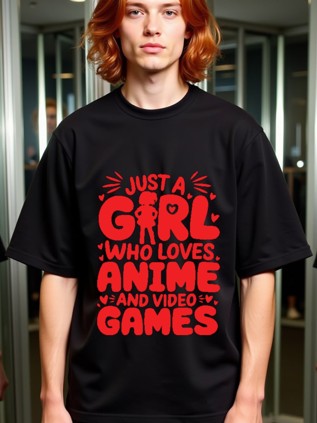 natee local warehouse clearance Anime & Video Games Lover: Just a Girl T-shirt, man's T-Shirt,100% Cotton Fabric,Crew Neck,Short Sleeve,Regular Fit,All-Season Casual Wear,180gsm-Ideal for All Saints' Day Thanksgiving Day,