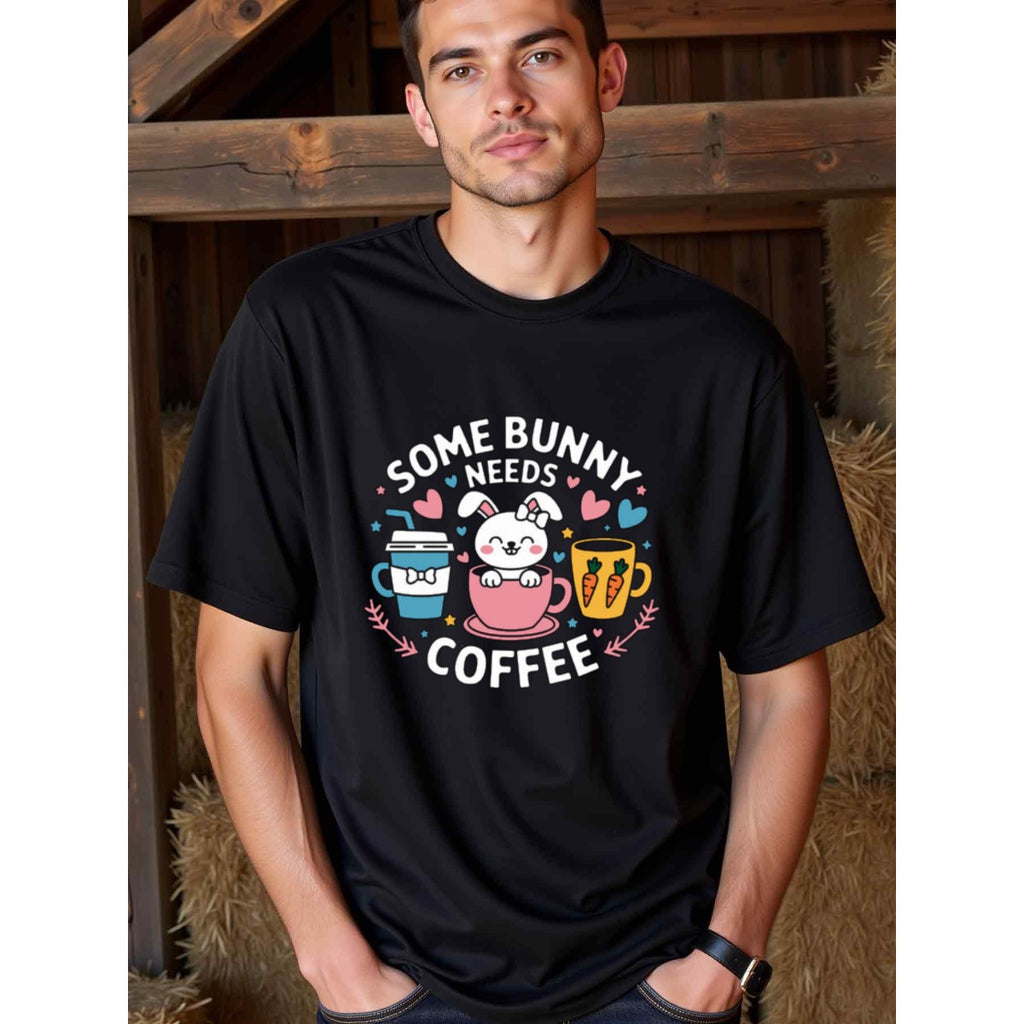 natee local warehouse clearance Adorable Some Bunny Needs Coffee Graphic Tee for Coffee Lovers, 100% Cotton Fabric,Crew Neck,Regular Fit,Weekend Casual Wear,180gsm Family Friends Christian festival Thanksgiving Day,