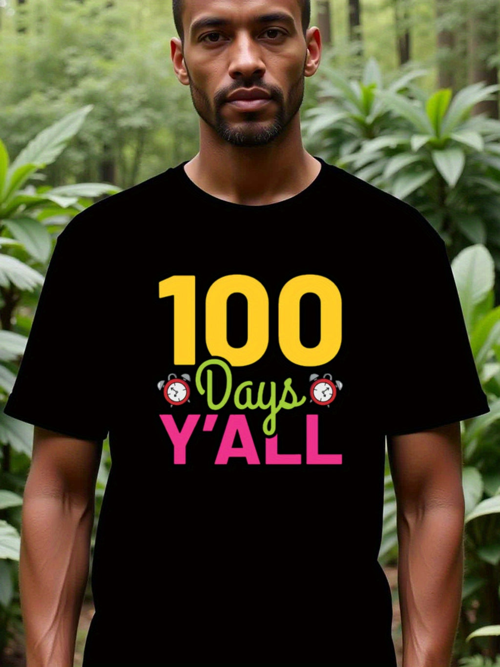 natee local warehouse clearance 100 Days Y'all - Celebrate 100th Day of School with Style!, man's T-Shirt,100% Cotton Fabric,Crew Neck,Short Sleeve,Regular Fit,All-Season Casual Wear,180gsm-Ideal for Valentines Christian festival Thanksgiving Day, 男t