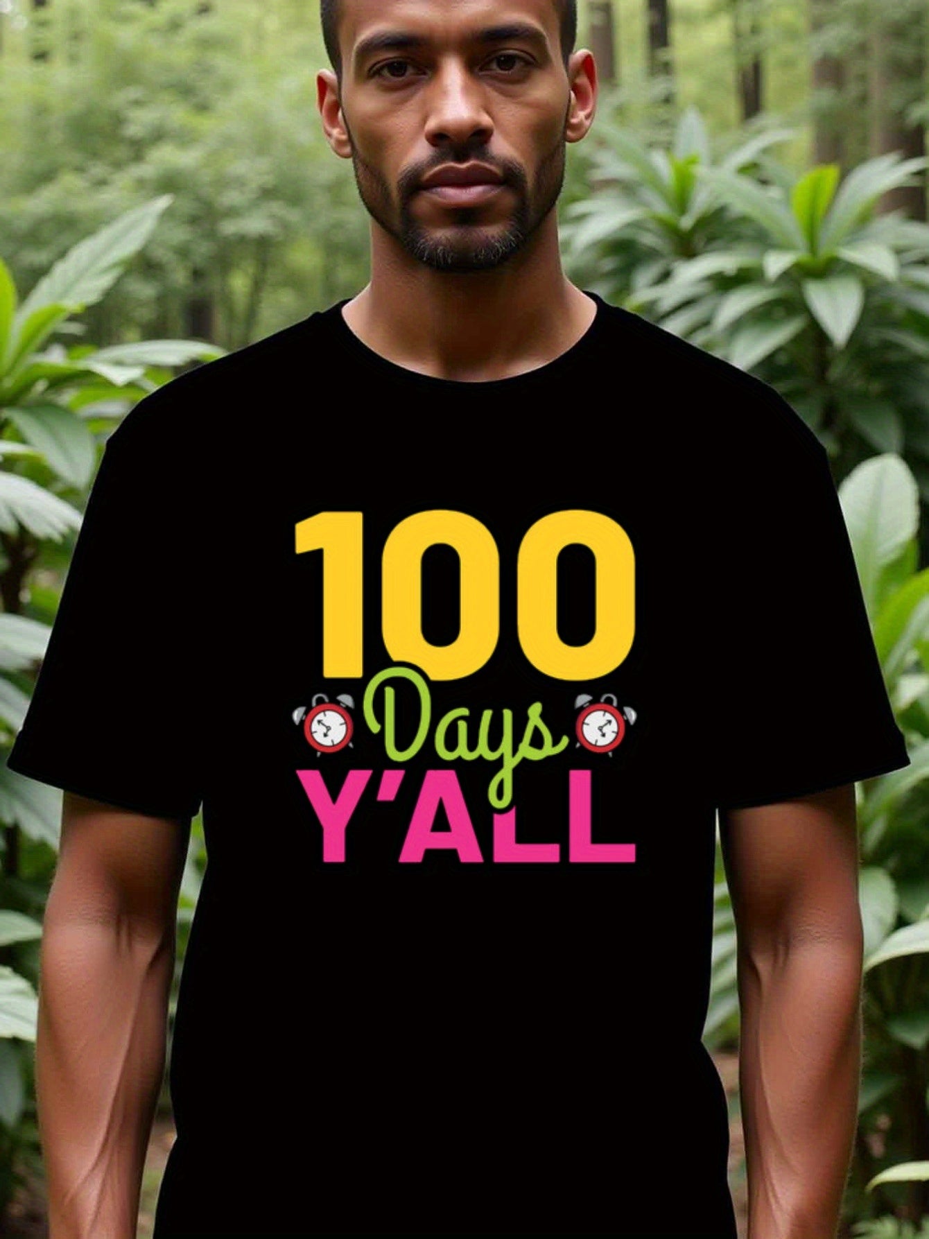 natee local warehouse clearance 100 Days Y'all - Celebrate 100th Day of School with Style!, man's T-Shirt,100% Cotton Fabric,Crew Neck,Short Sleeve,Regular Fit,All-Season Casual Wear,180gsm-Ideal for Valentines Christian festival Thanksgiving Day, 男t