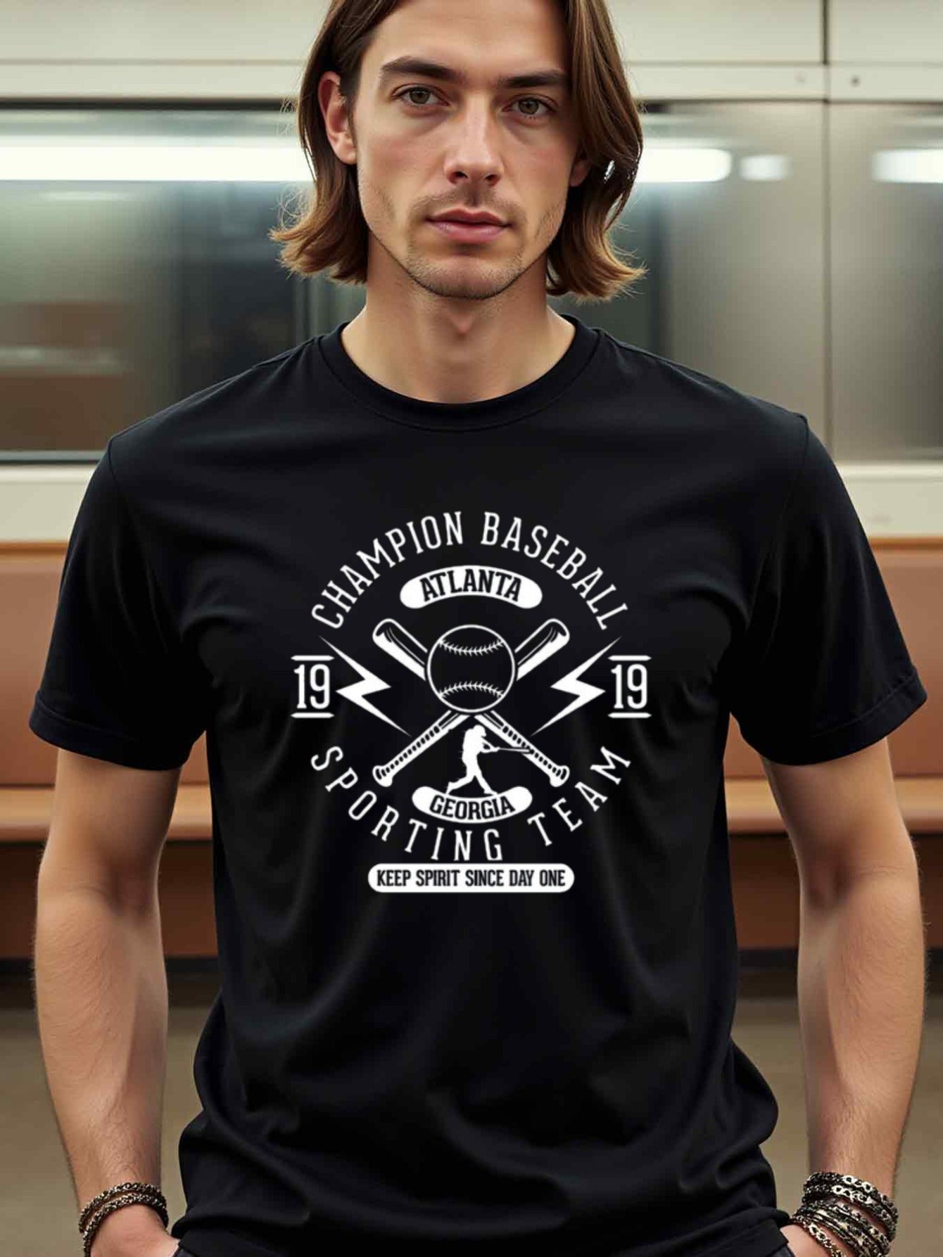 natee local warehouse clearance Atlanta Champion Baseball Team T-shirt - Georgia Spirit Since Day One, 男t