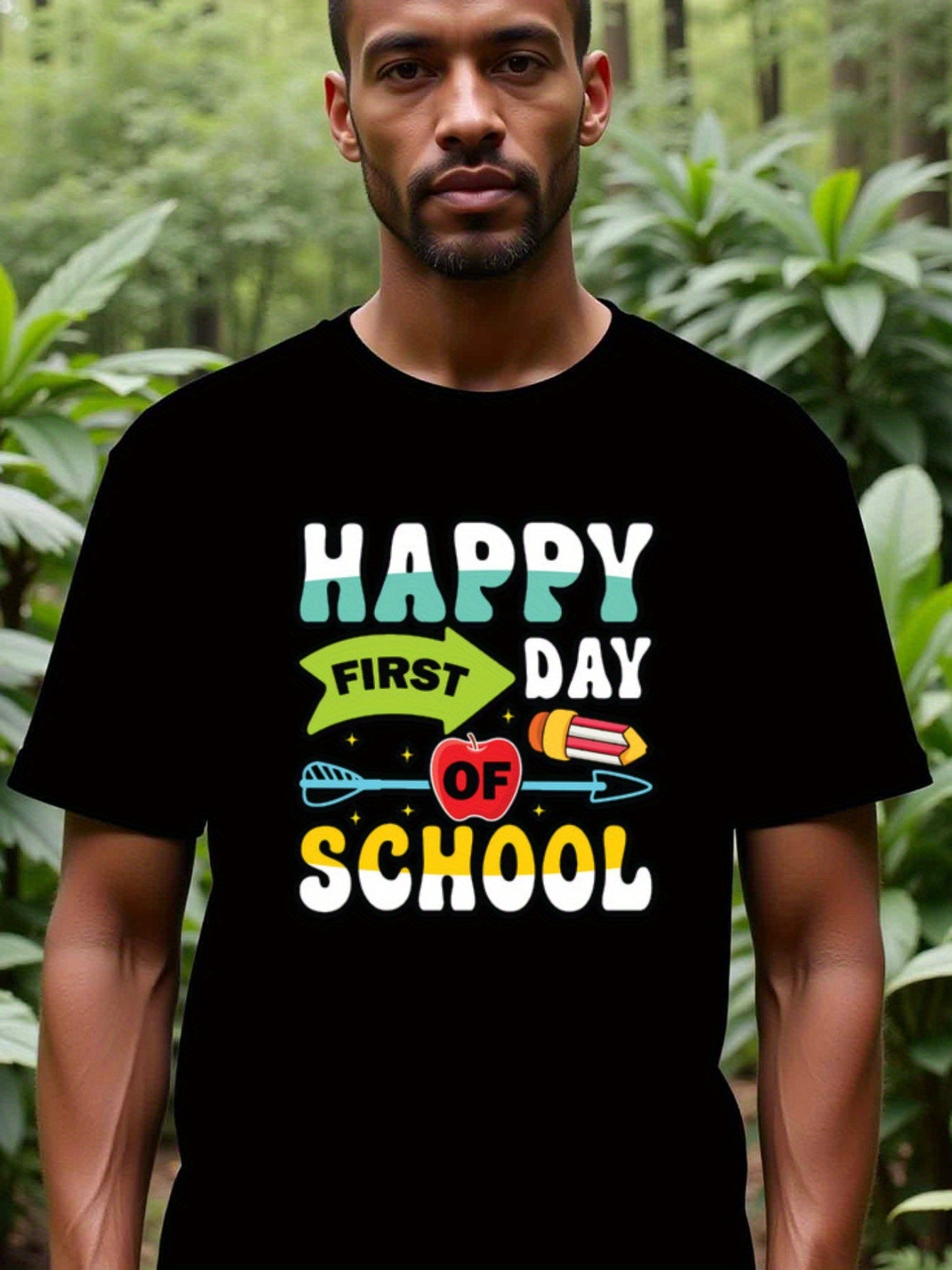 natee local warehouse clearance Back-to-school Happy First Day of School Graphic Tee, 男t, 男t