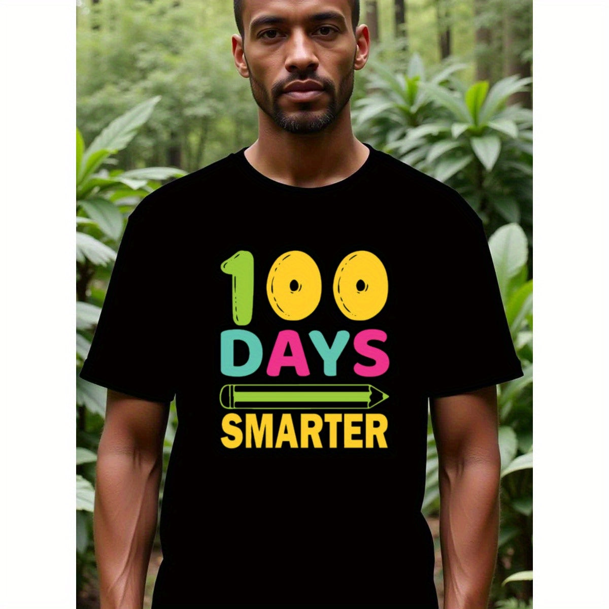 natee local warehouse clearance 100 Days Smarter: Celebrate 100th Day of School with Style!, man's T-Shirt,100% Cotton Fabric,Crew Neck,Short Sleeve,Regular Fit,All-Season Casual Wear,180gsm-Ideal For Summer Holiday Gift, 男t