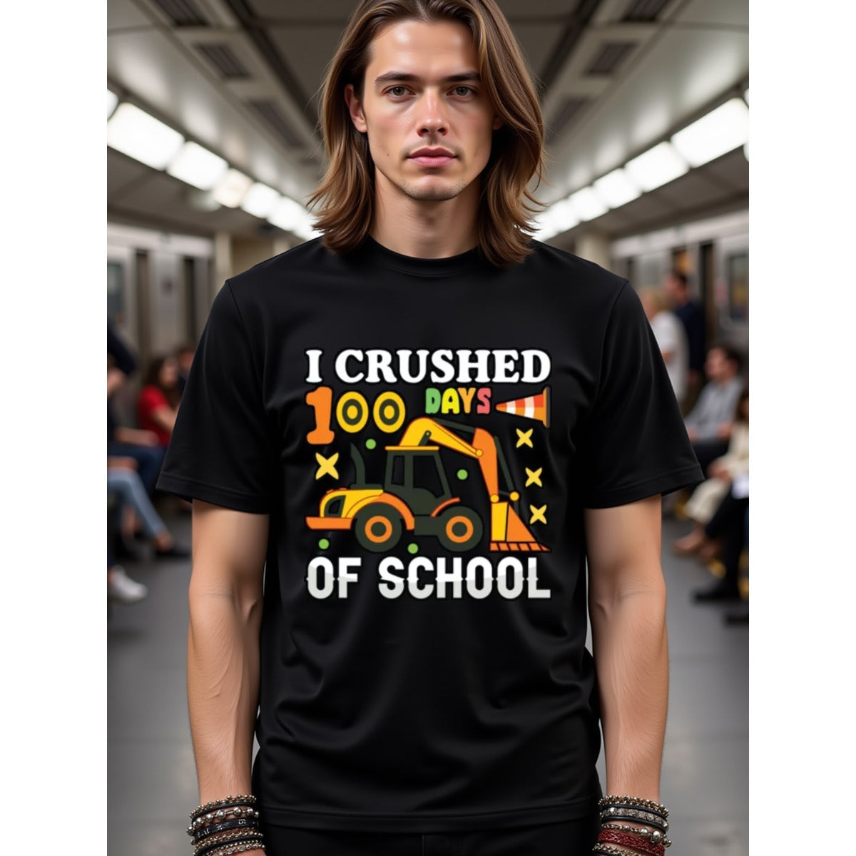 natee local warehouse clearance 100 Days of School Construction Truck T-shirt, man's T-Shirt,100% Cotton Fabric,Crew Neck,Short Sleeve,Regular Fit,All-Season Casual Wear,180gsm-Ideal for Valentines Christian festival Thanksgiving Day, 男t